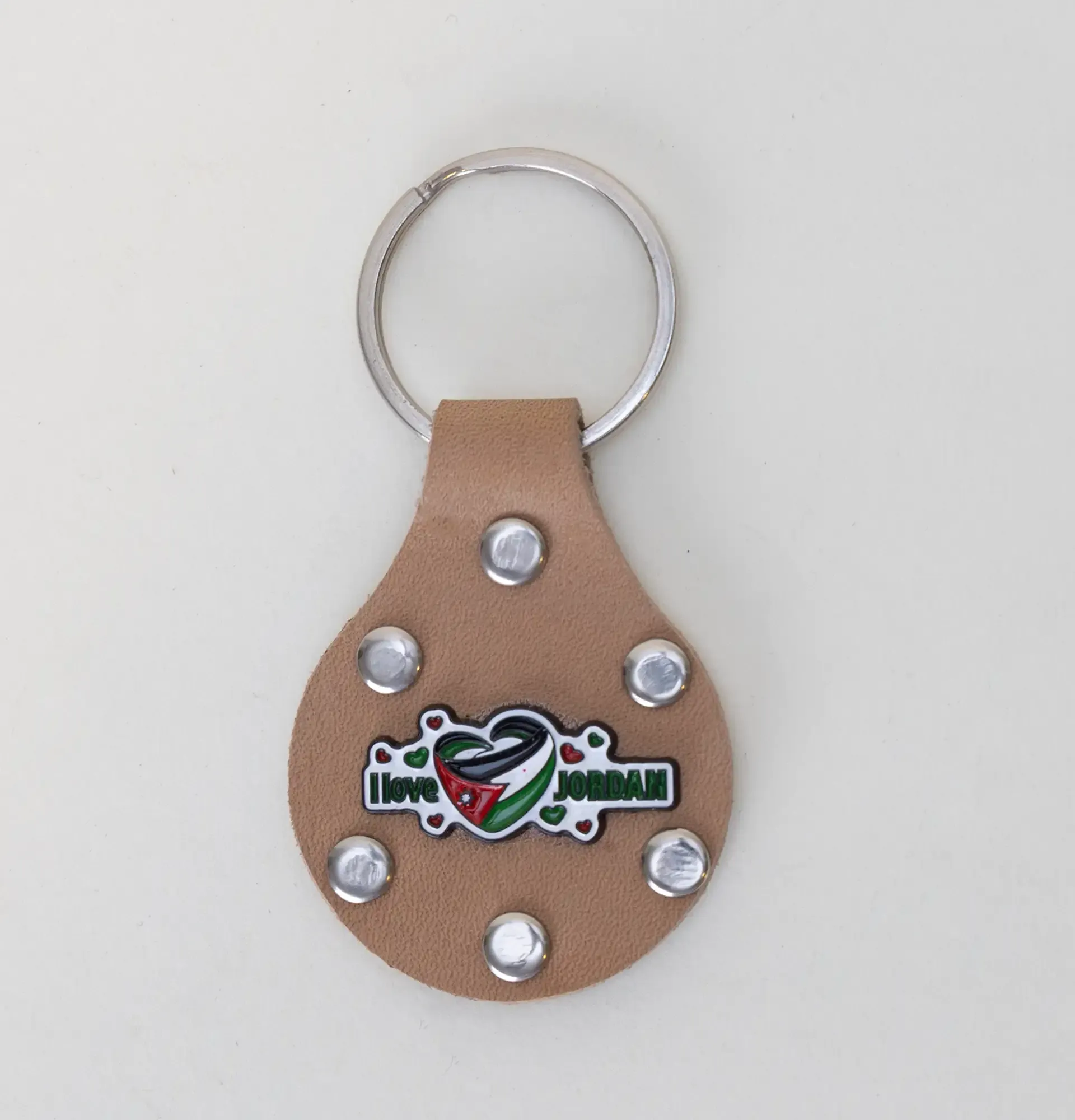 Artisan Natural Leather Keychain with Jordan Flag Colors Design