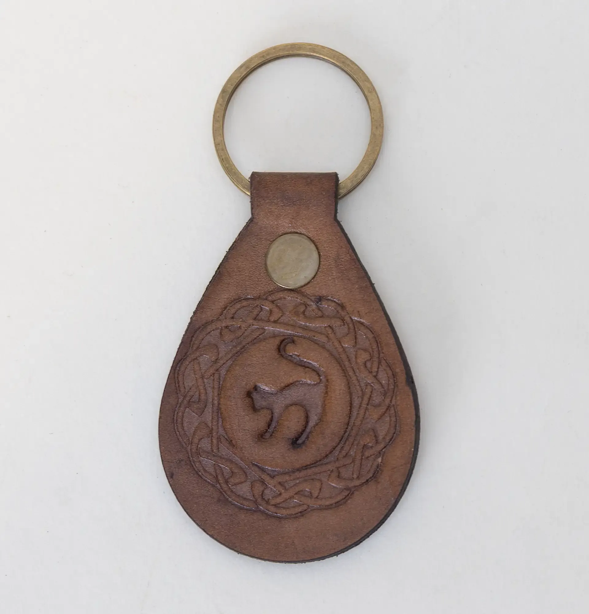 Natural Leather Keychain with Round Embossed Arabic Calligraphy