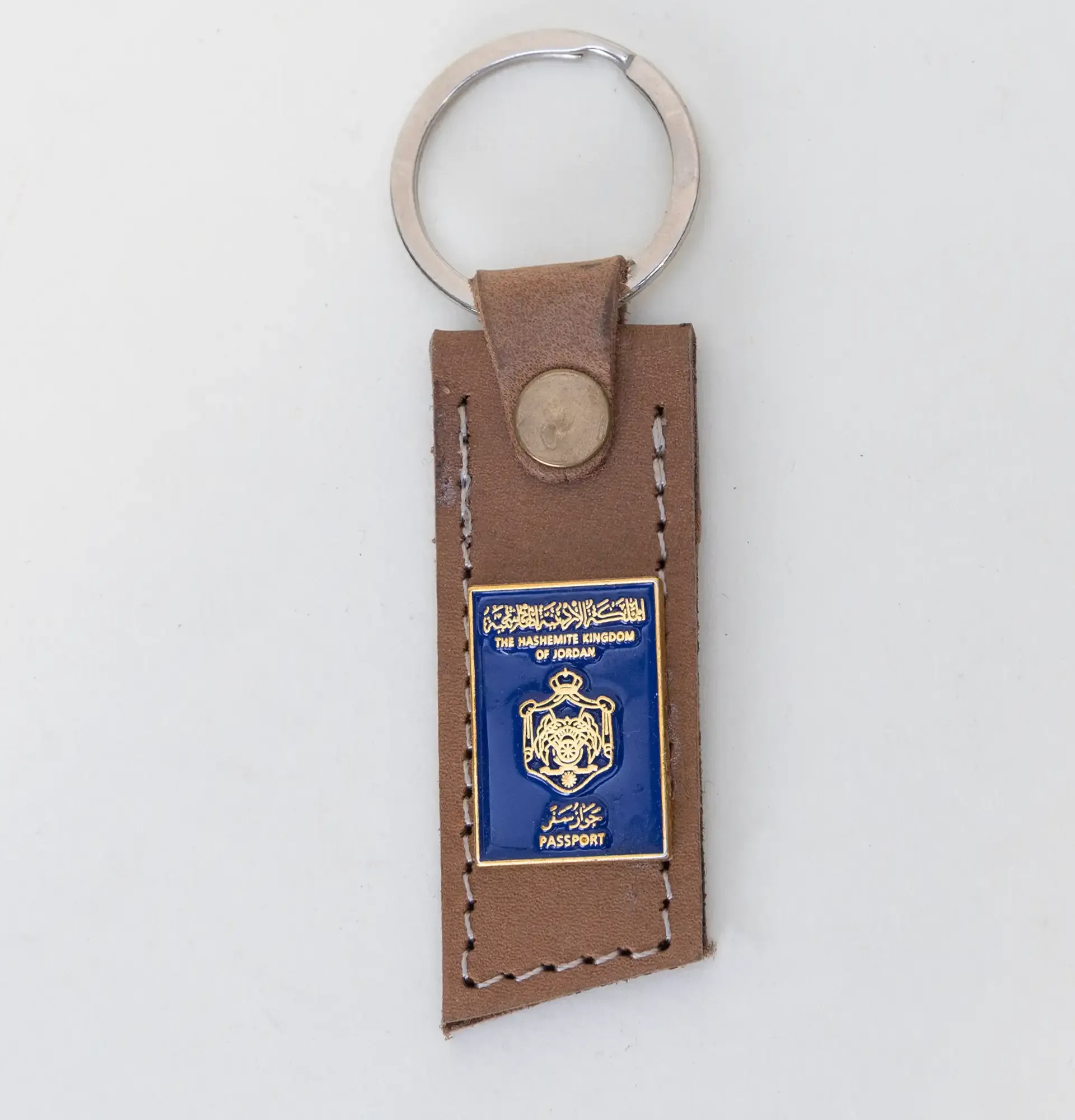 Artisan Natural Leather Keychain with Jordanian Passport Design