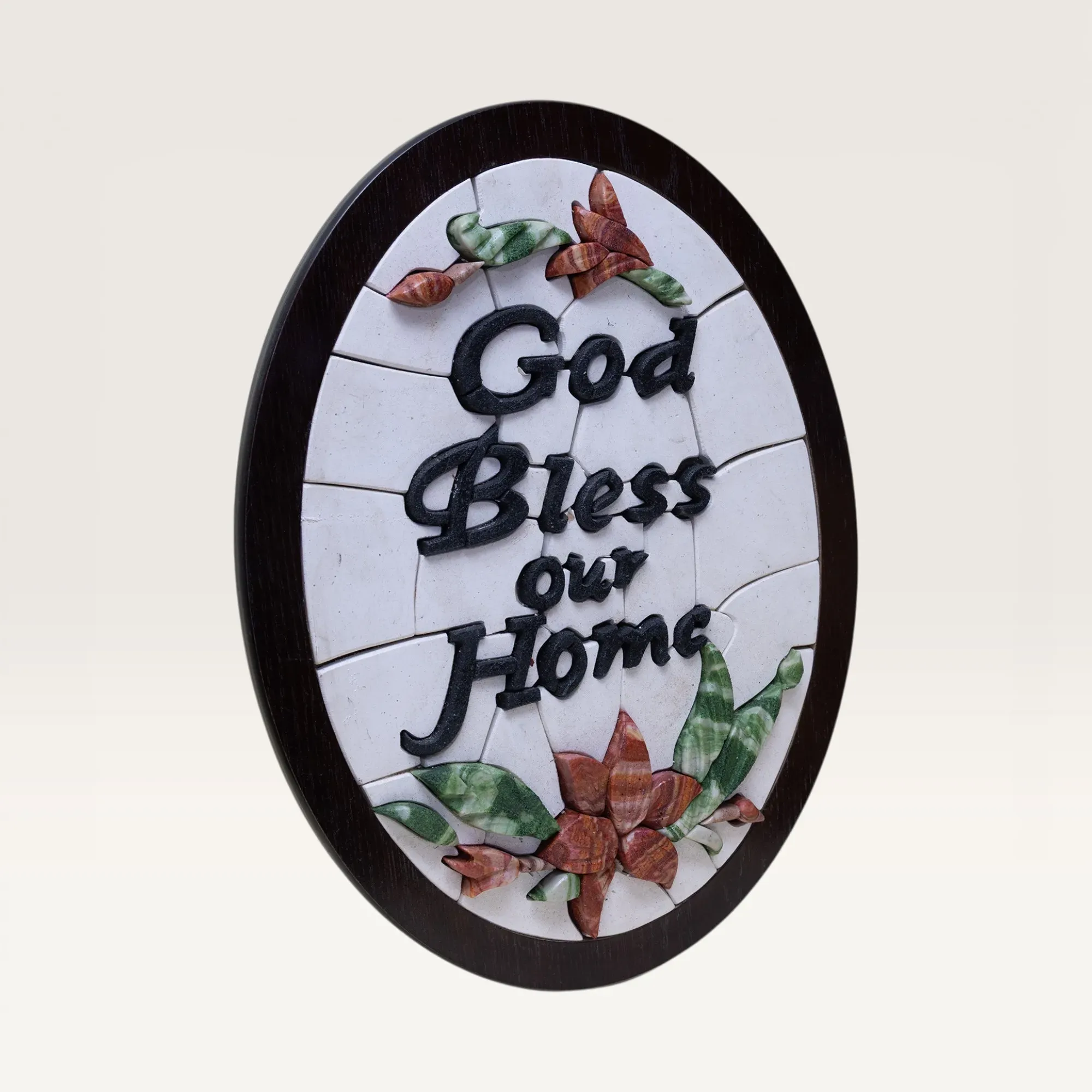 God Bless Our Home Floral Stone Mosaic Wall Plaque