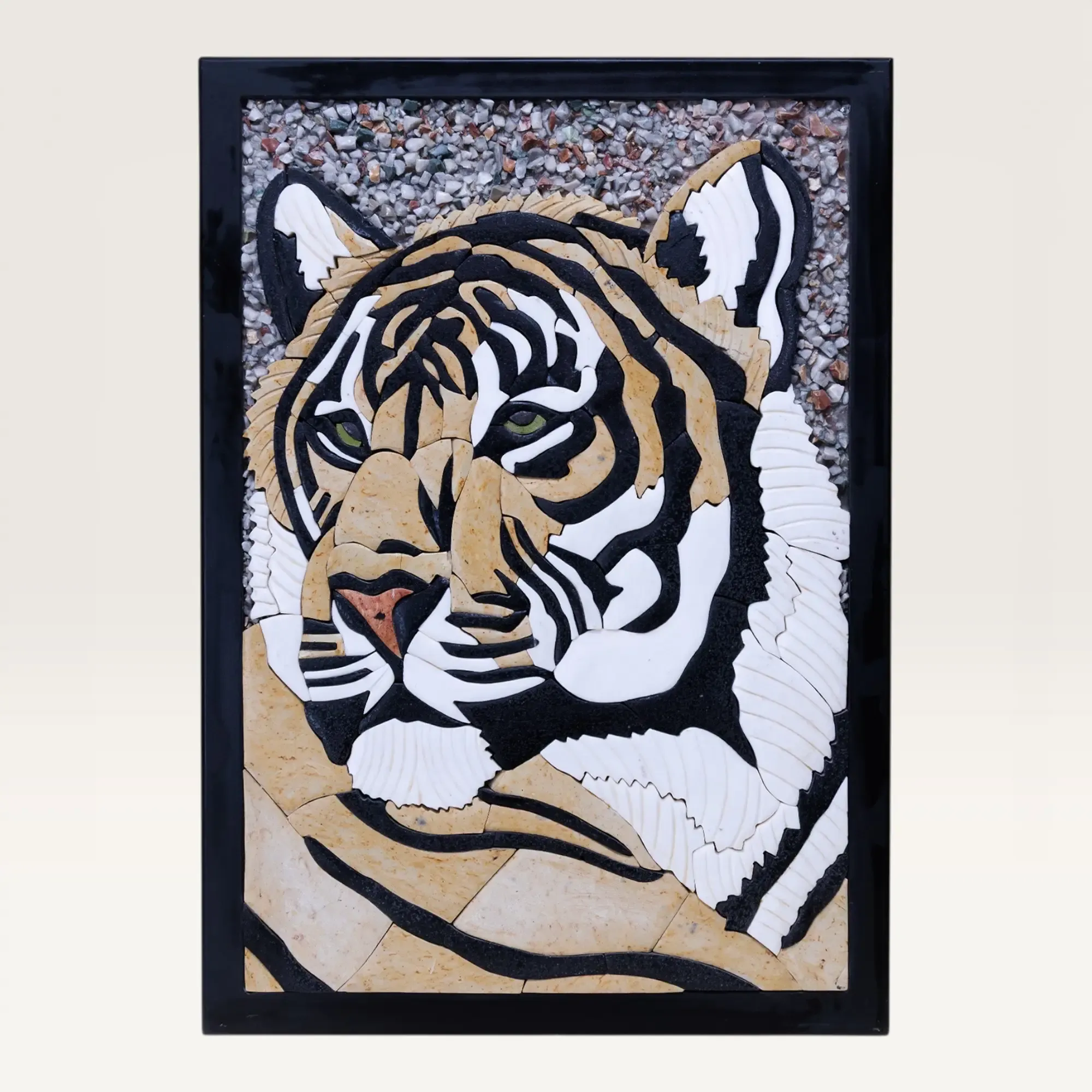 Handmade Tiger Portrait Stone Mosaic Wall Art
