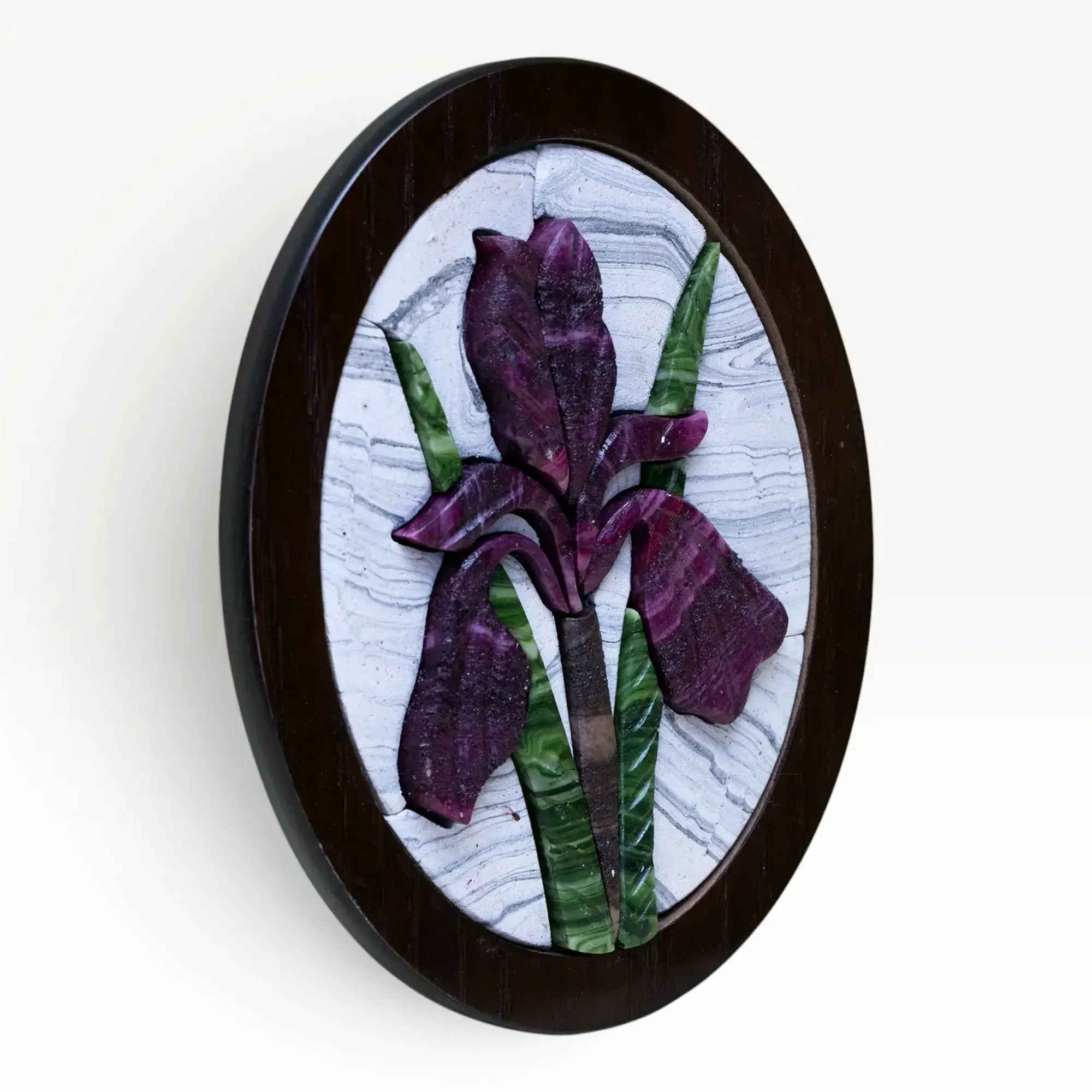 Handmade Purple Iris Oval Stone Mosaic Wall Art