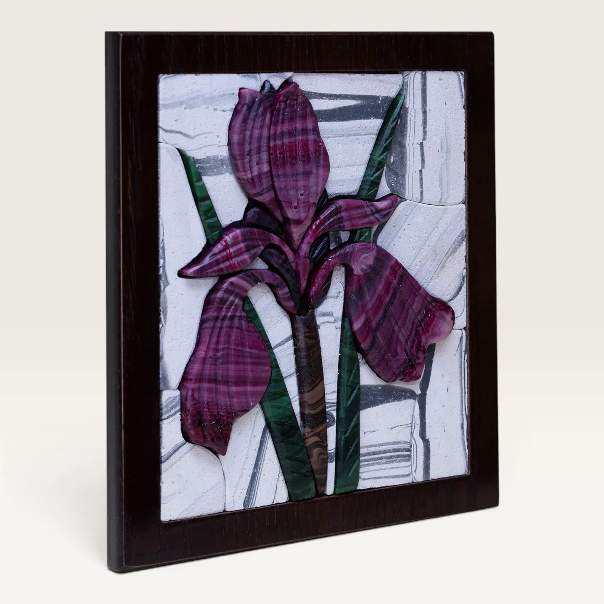 Handmade Purple Iris Square Stone Mosaic Wall Art
