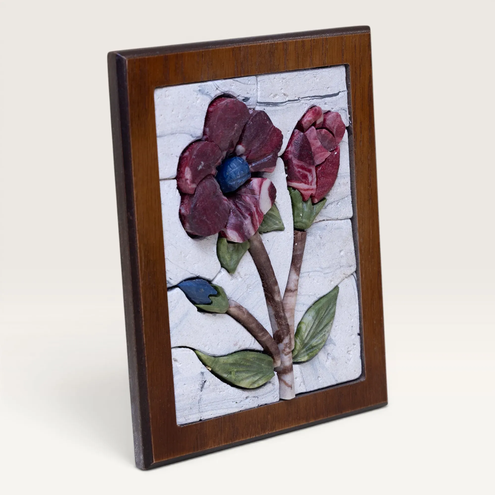 Handmade Twin Flower Branch Stone Mosaic Wall Art