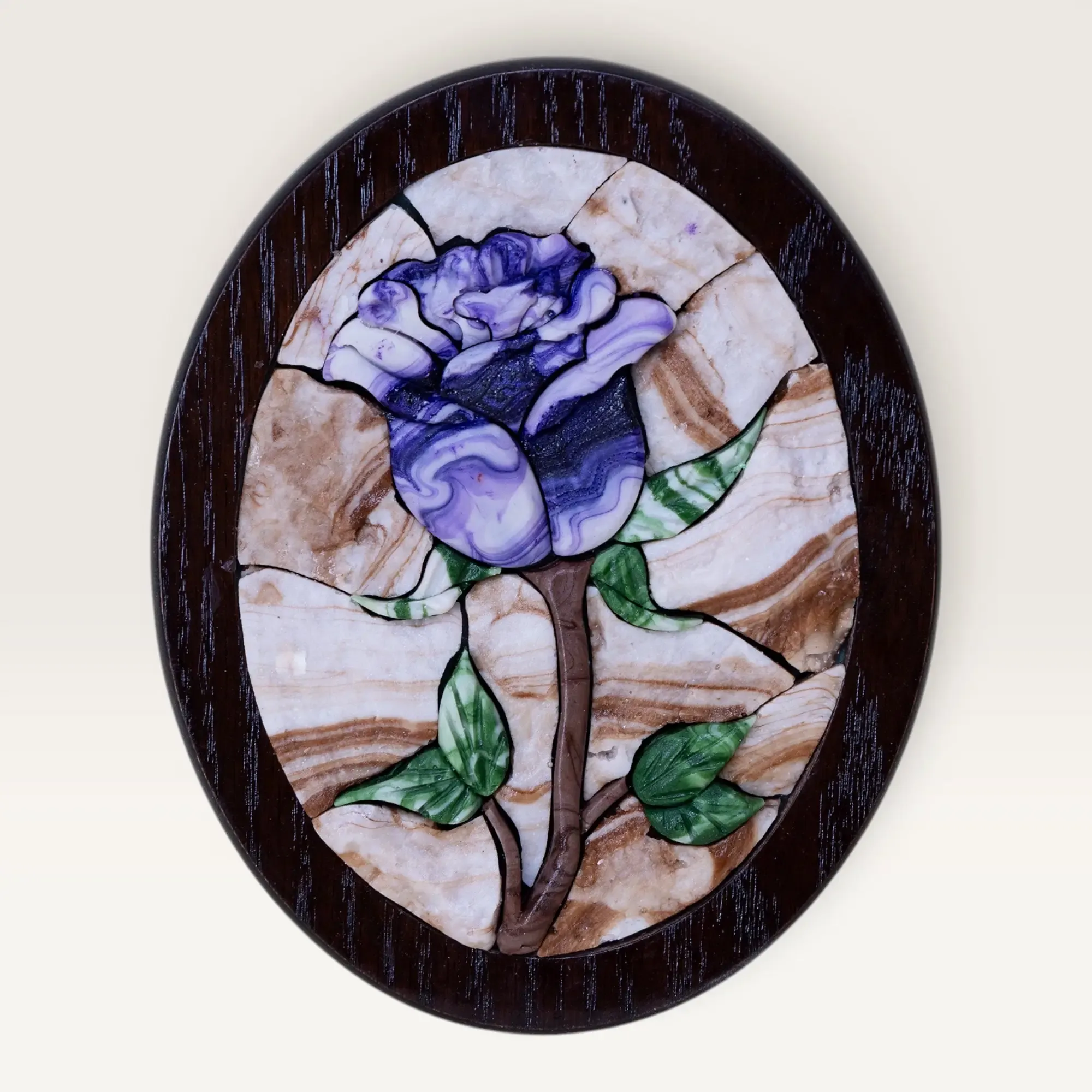 Blue Lilac Rose Oval Stone Mosaic Wall Art