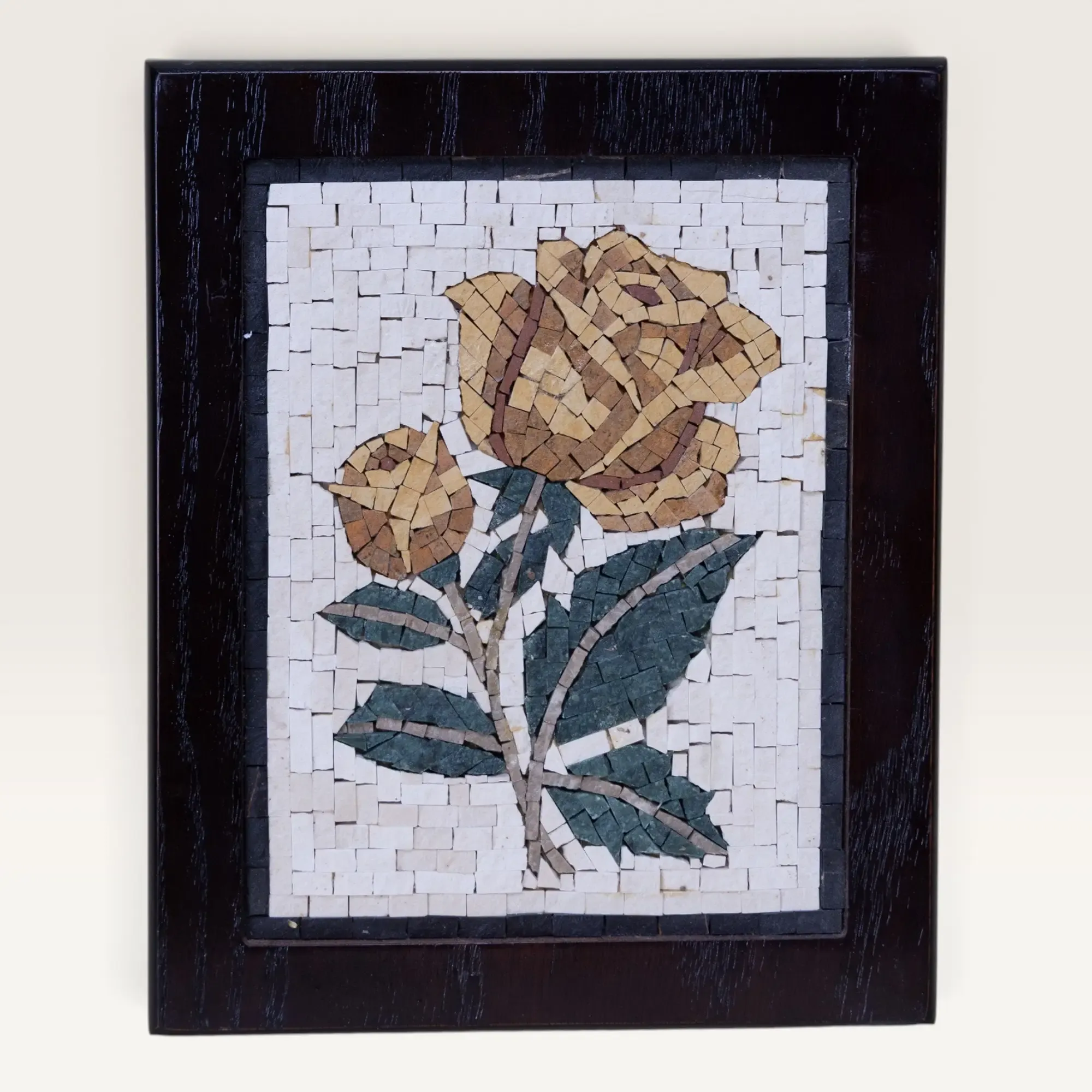 Handmade Golden Rose Stone Mosaic Wall Art