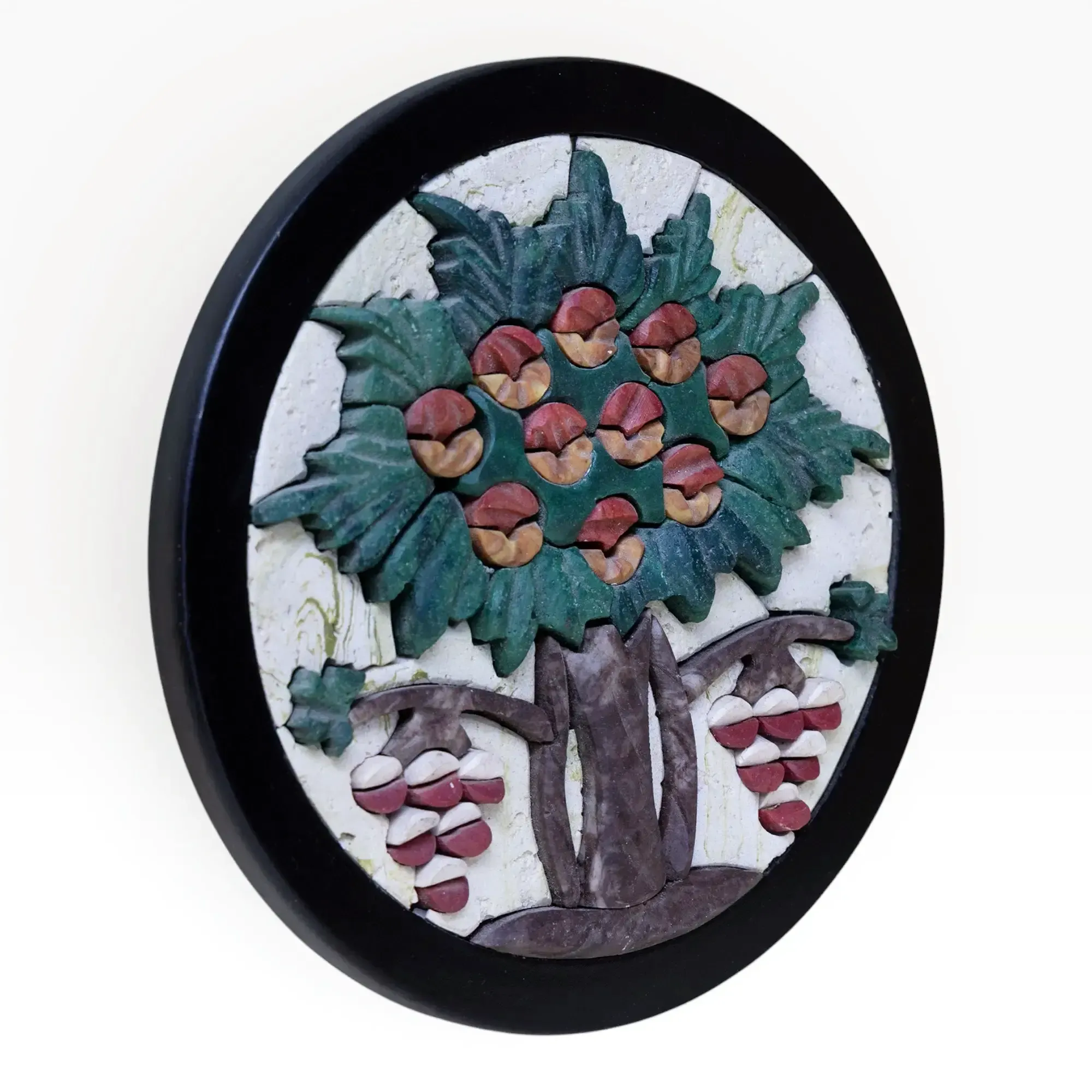 Handmade Madaba Tree of Life Oval Stone Mosaic Wall Art