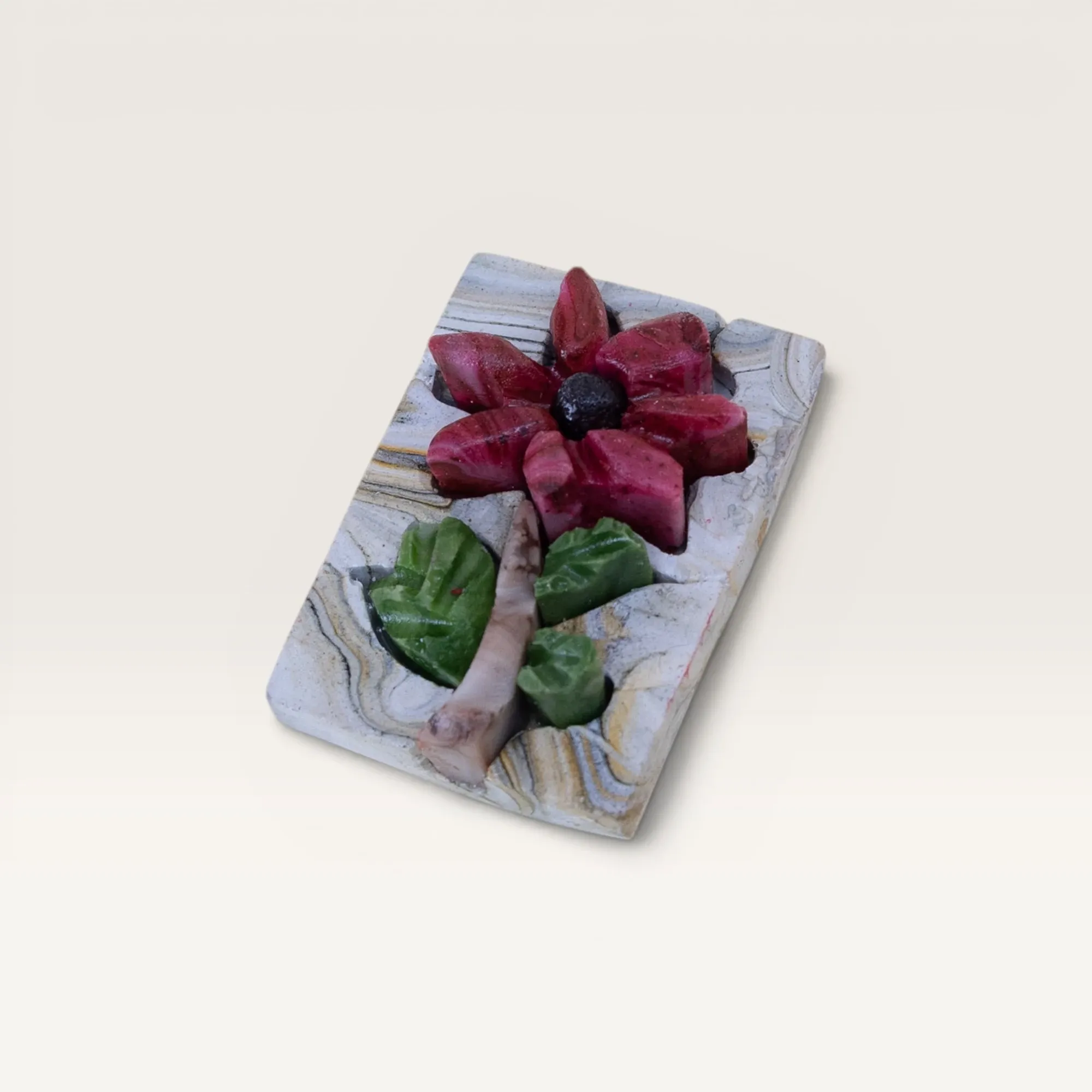 Handmade Red Flower Stone Mosaic Refrigerator Magnet