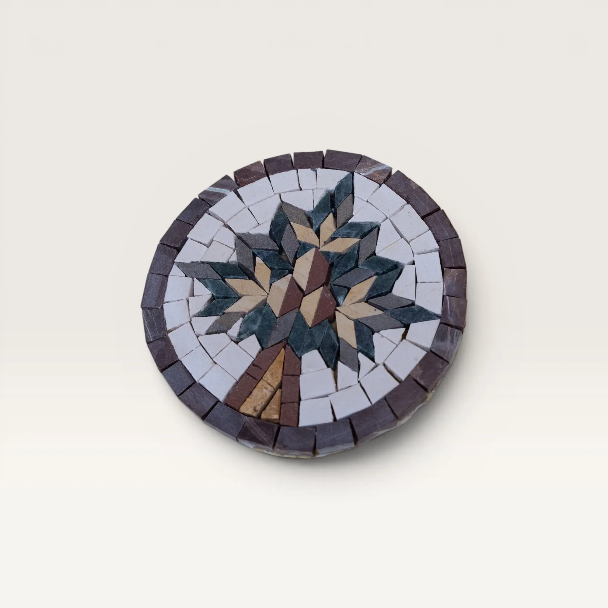 Handmade Round Tree of Life Mosaic with Charcoal Border