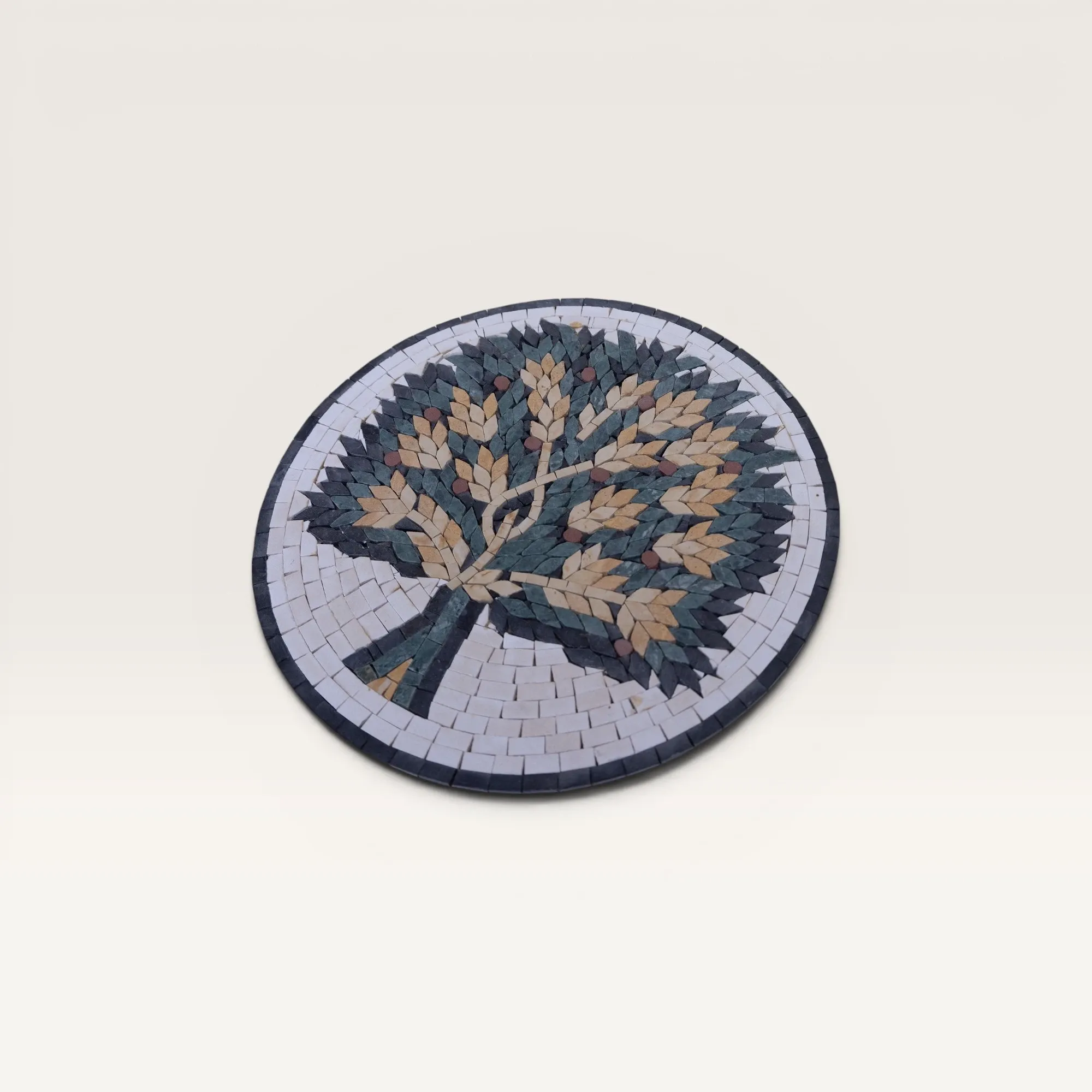 Handmade Round Madaba Tree of Life Stone Mosaic Wall Art