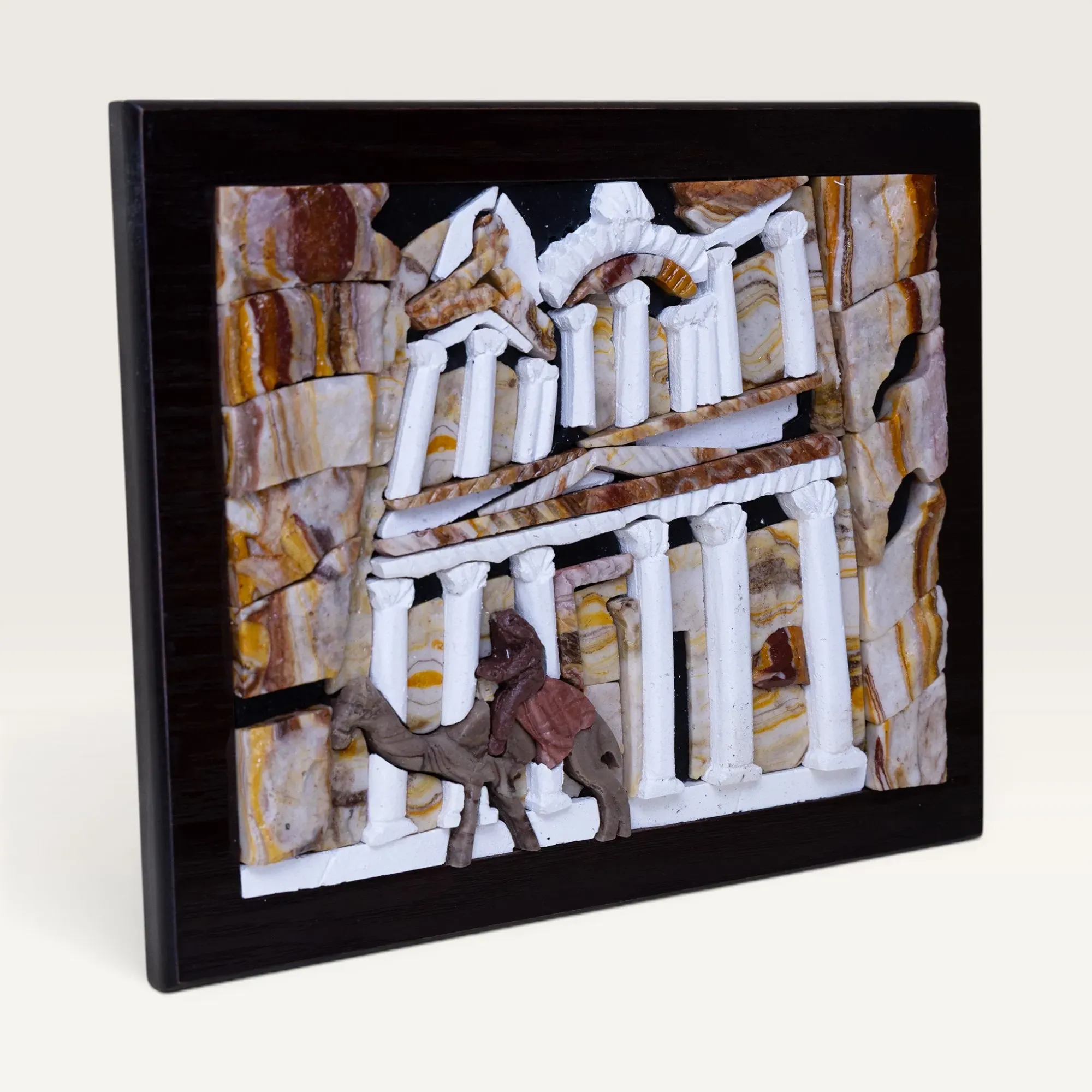Handmade Petra Treasury and Camel Stone Mosaic Wall Art