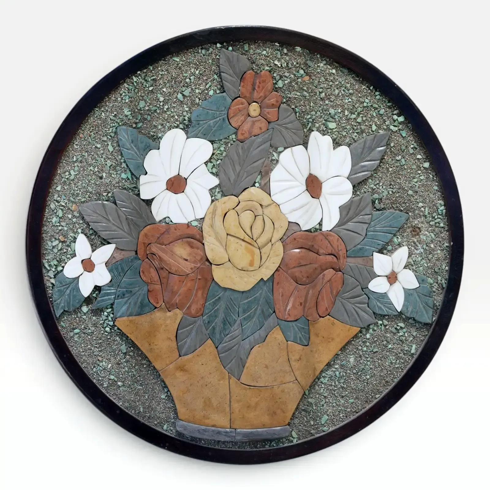 Handmade Large Round Floral Bouquet Stone Mosaic Wall Art