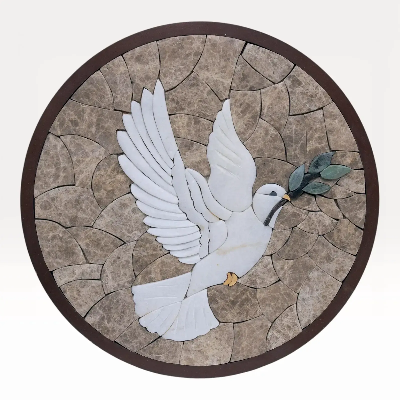 Handmade Peace Dove Round Stone Mosaic Wall Artwork