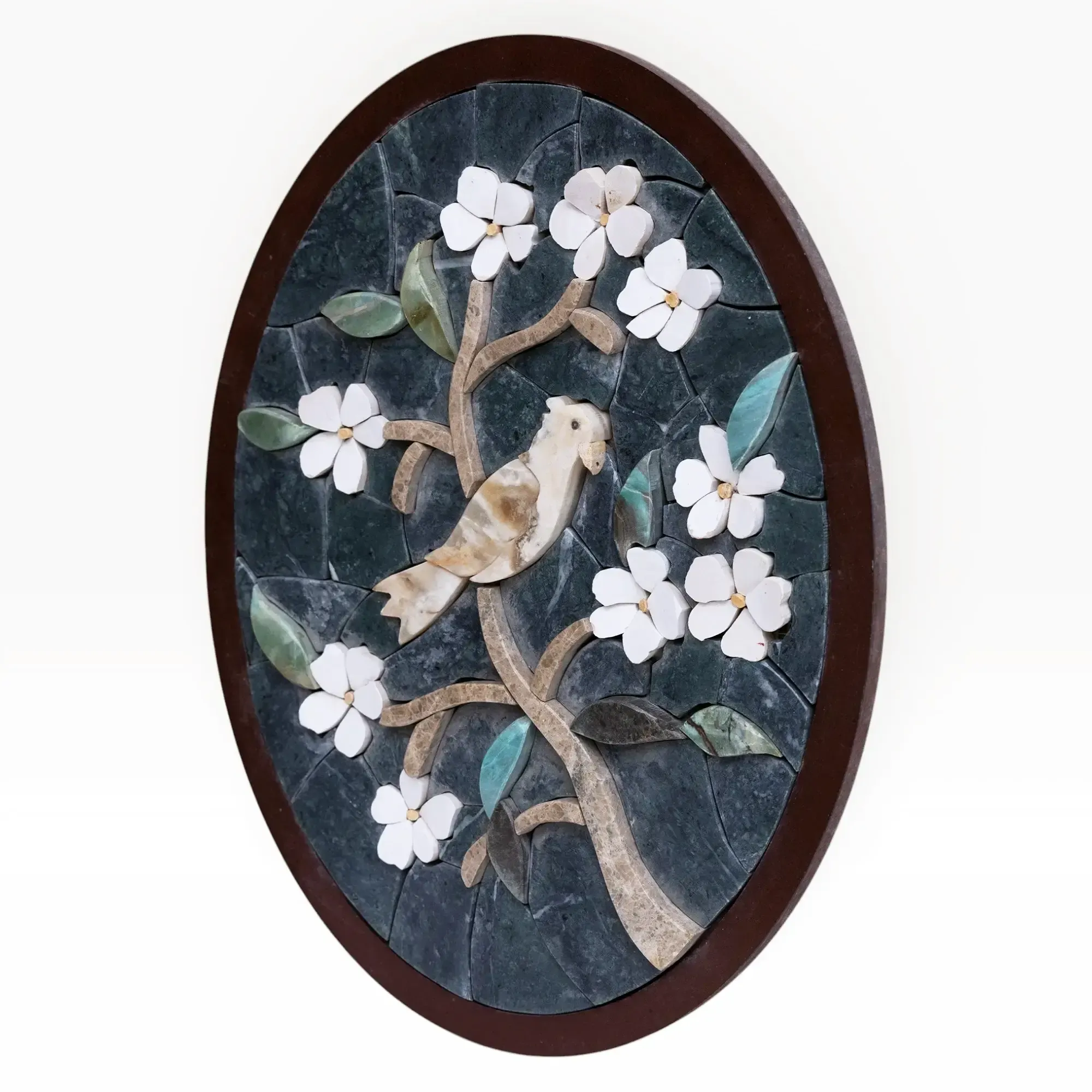 Handmade Bird on Blossom Branch Stone Mosaic Wall Art