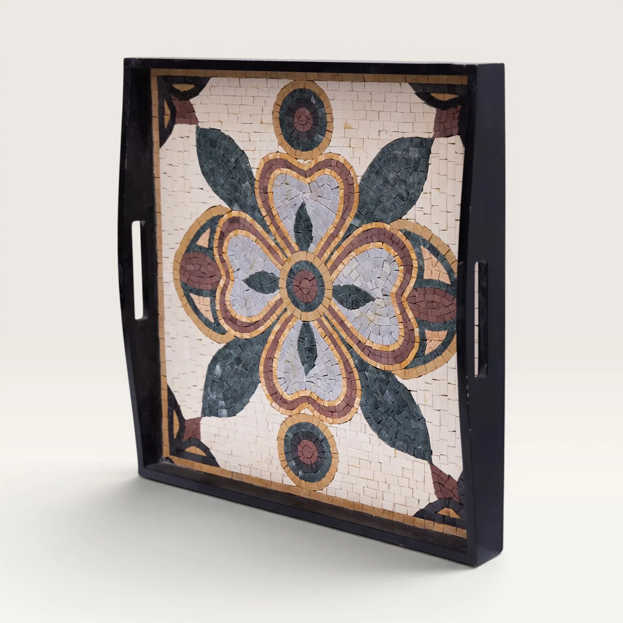 Handmade Geometric Stone Mosaic Serving Tray