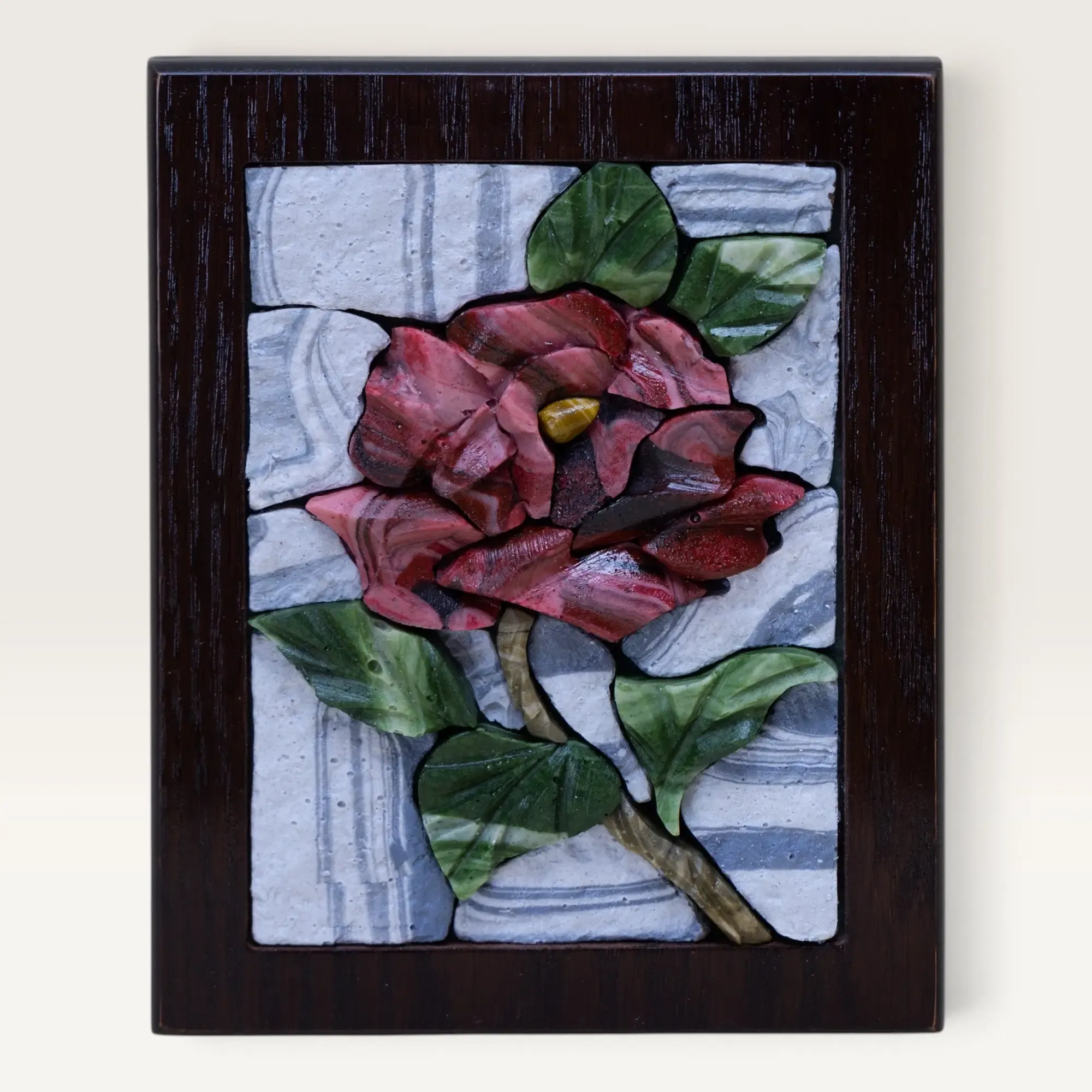 Handmade Dusty Pink Rose Stone Mosaic Wall Art