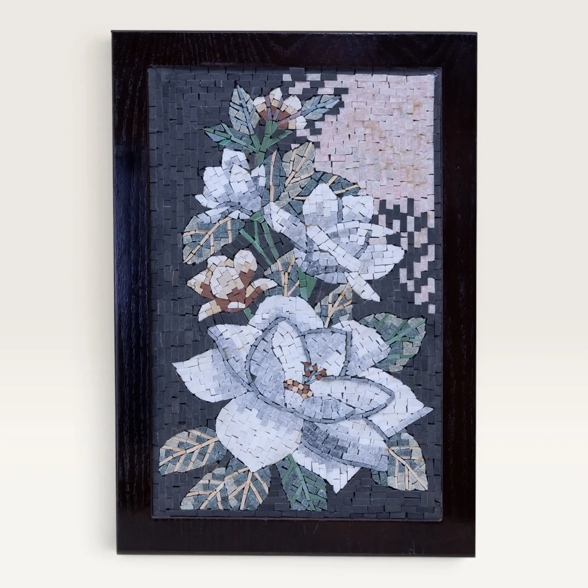 Handmade White Floral Stone Mosaic Wall Art