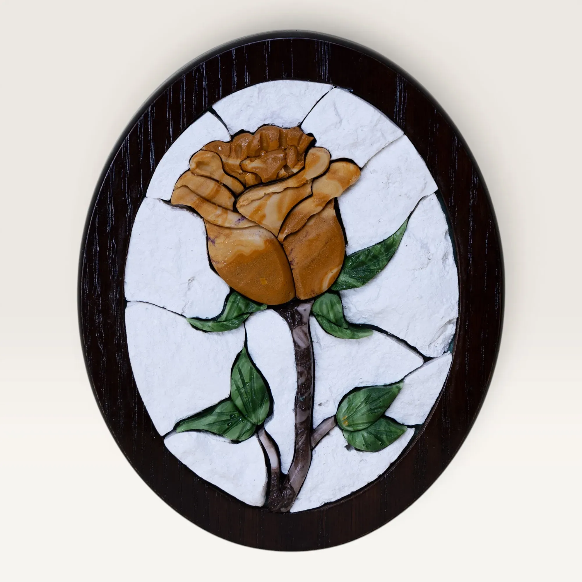 Warm Gold Rose Oval Stone Mosaic Wall Art