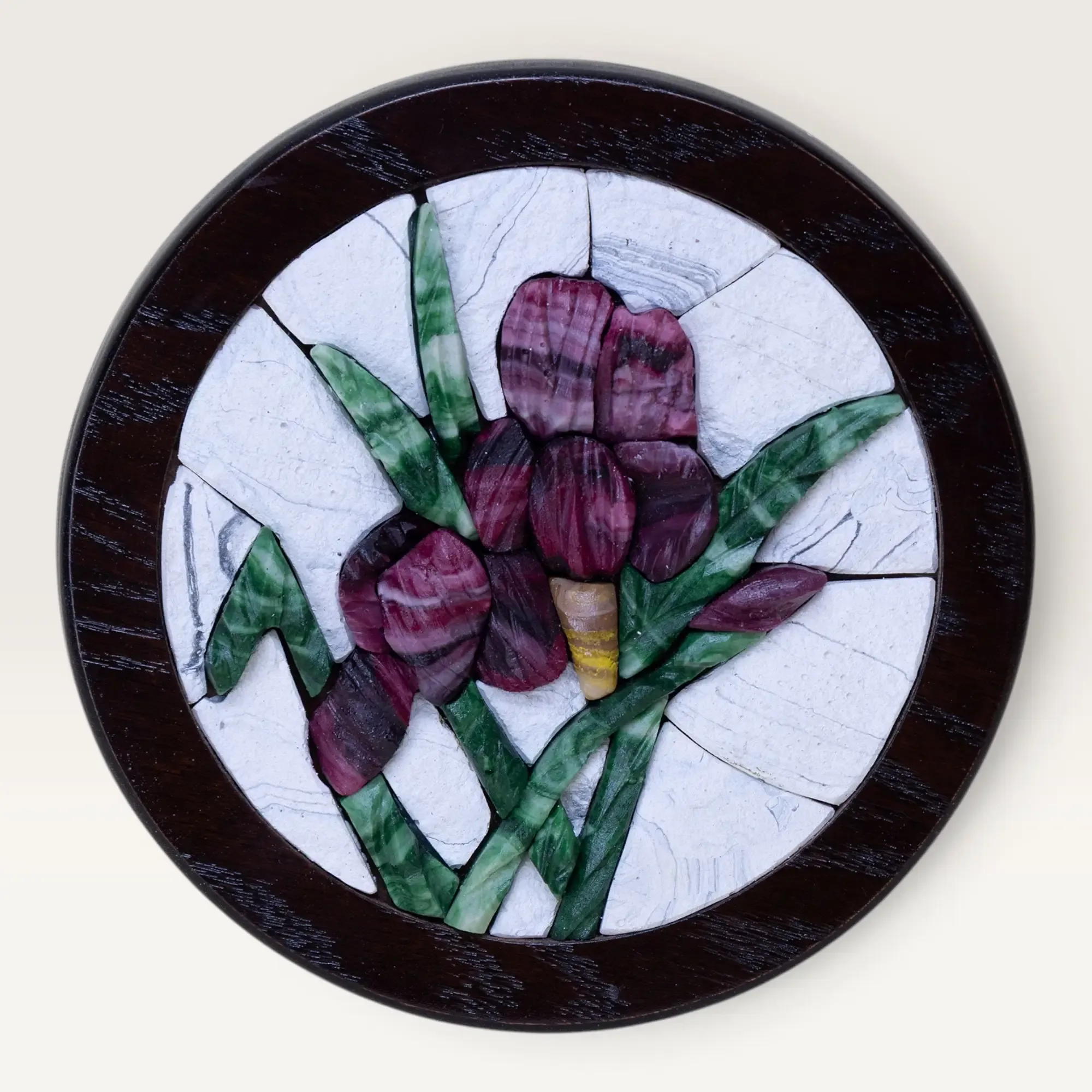Round Purple Iris Mosaic with Pale White Background