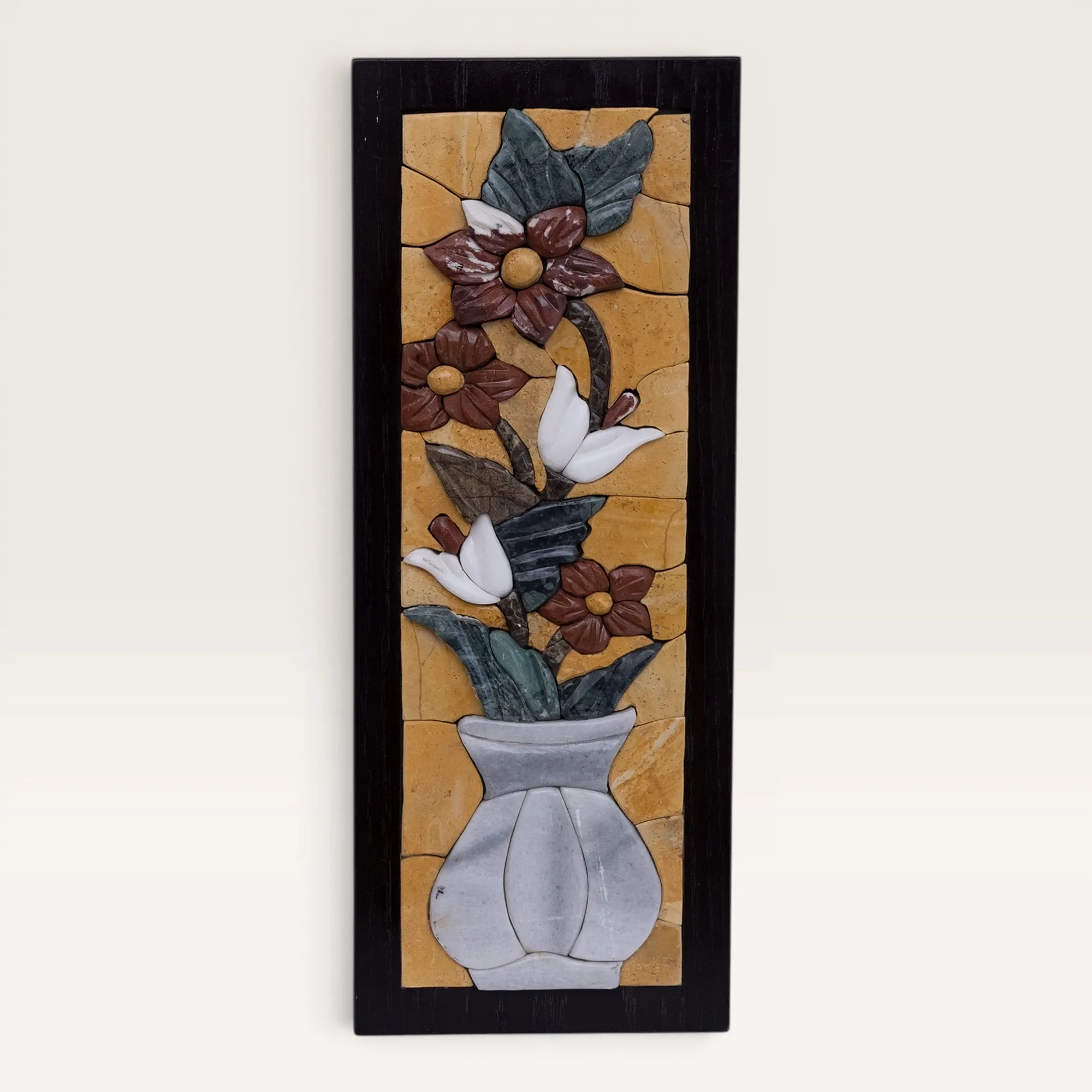 Handmade Tall Floral Vase Stone Mosaic Wall Art