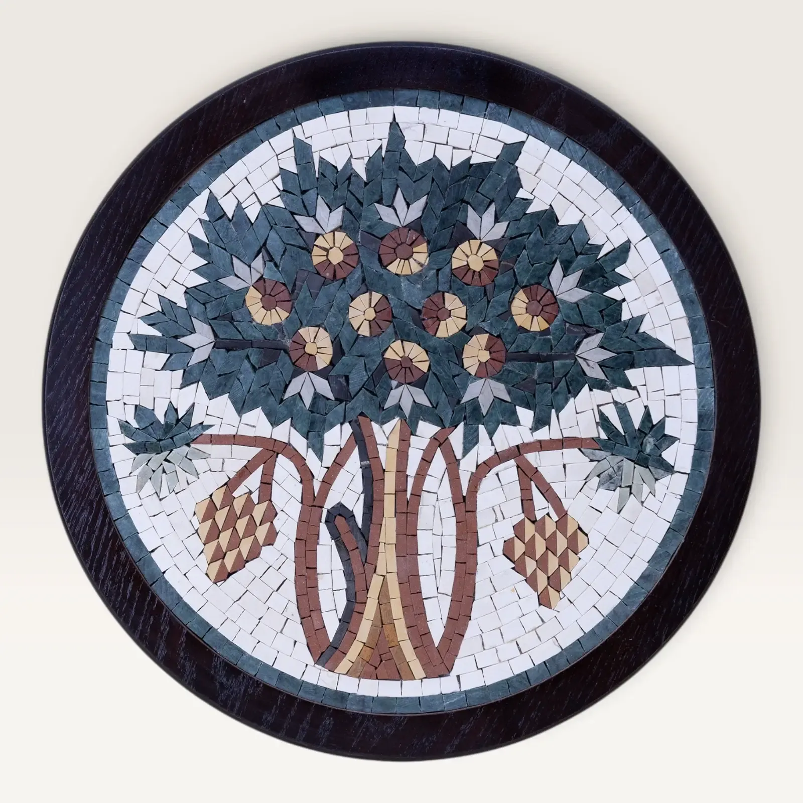 Handmade Madaba Tree of Life Round Stone Mosaic Wall Art