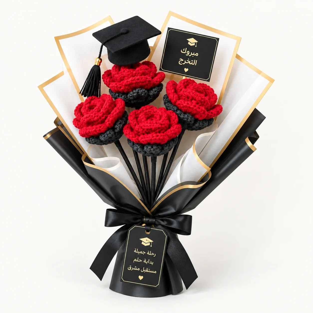 Red Rose Crochet Graduation Bouquet – Handmade Keepsake