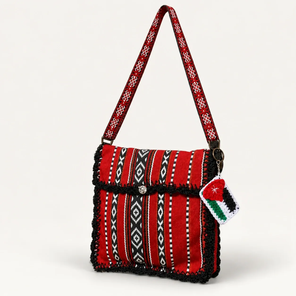 Jordanian Heritage Crossbody Bag – Red Woven Pattern