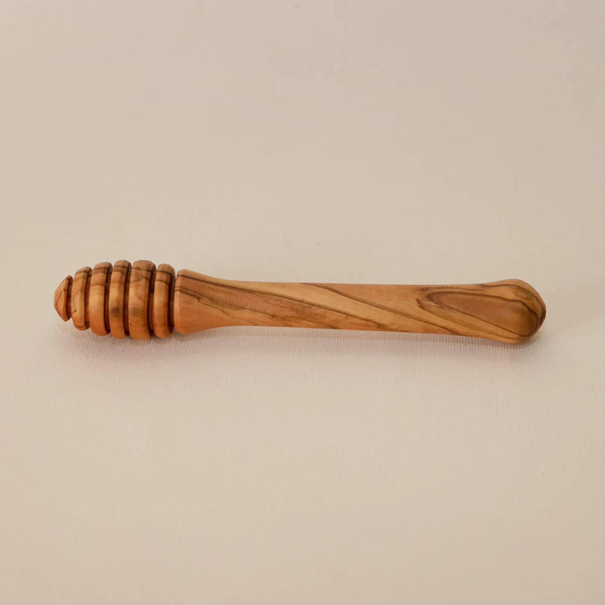 Hand-Carved Wooden Honey Dipper with Deep Grooved Head