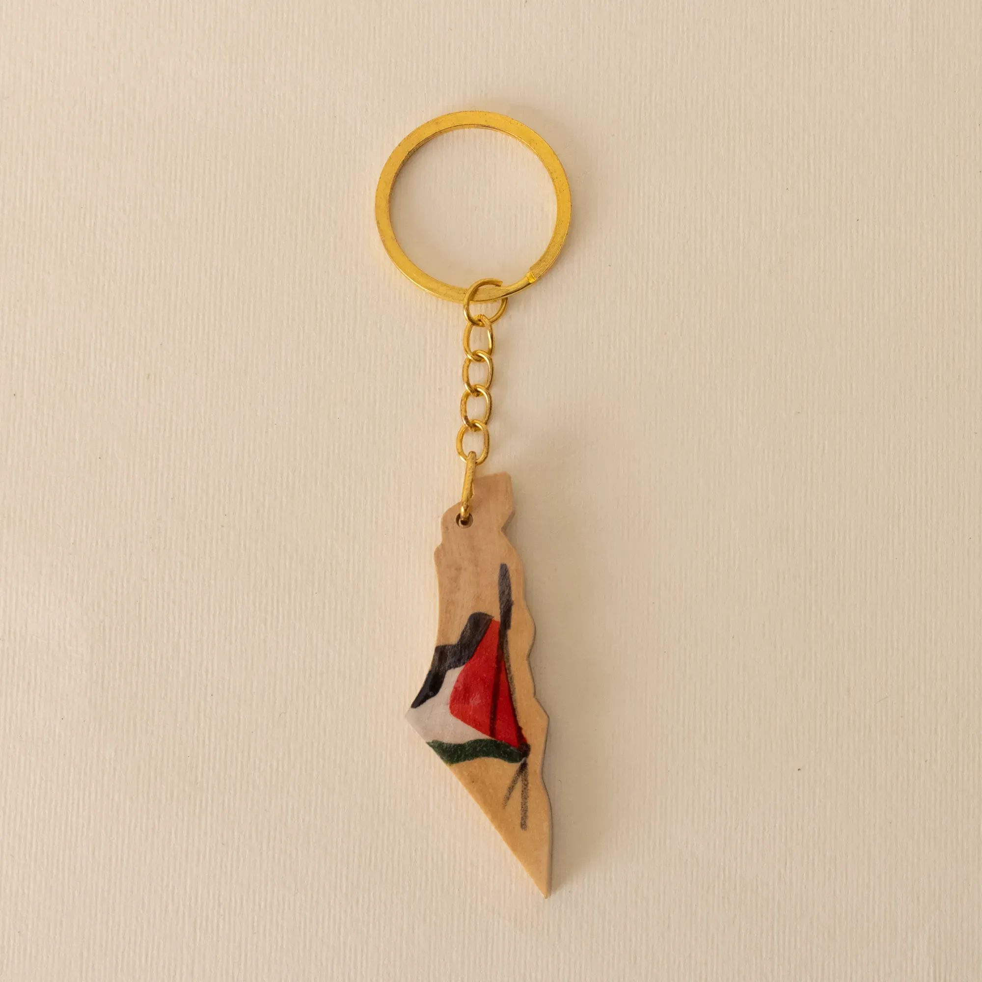 Palestine Map Wooden Keychain with Hand-Painted Flag Detail