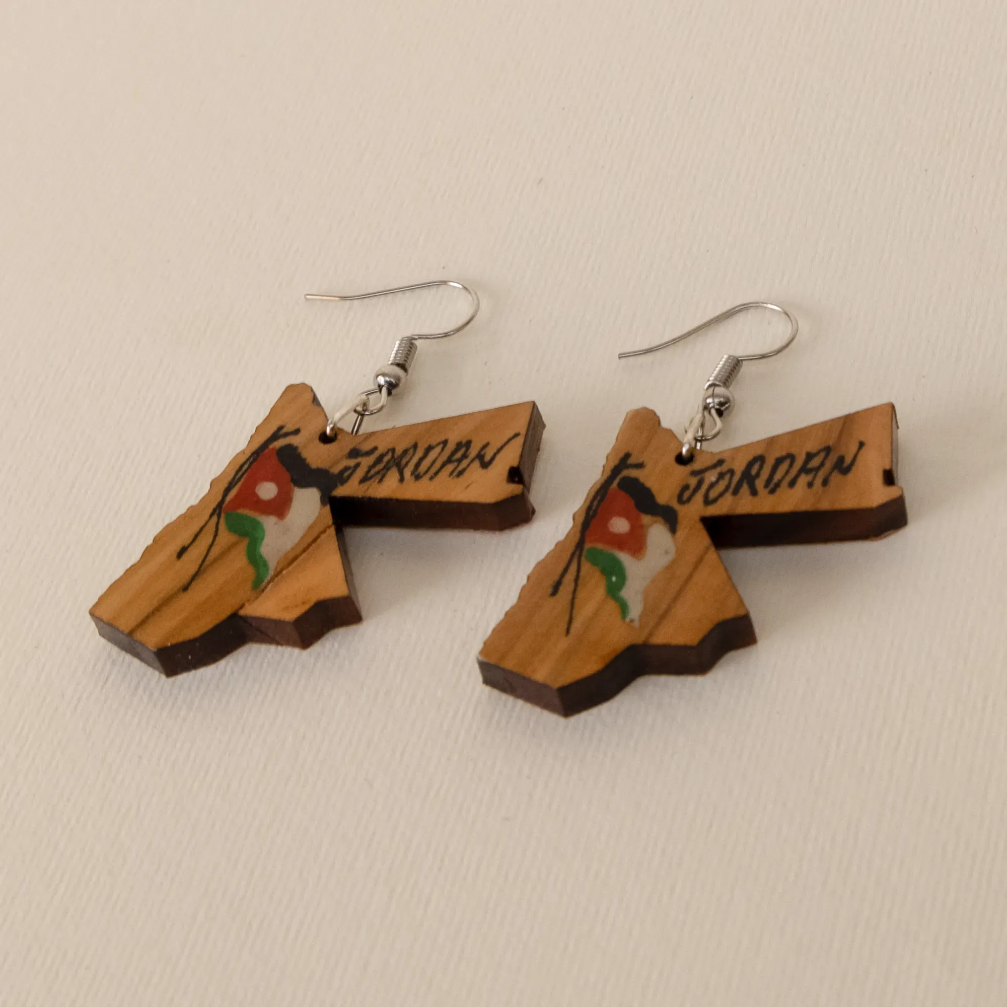 Jordan Map Wooden Earrings with Flag and Jordan Lettering