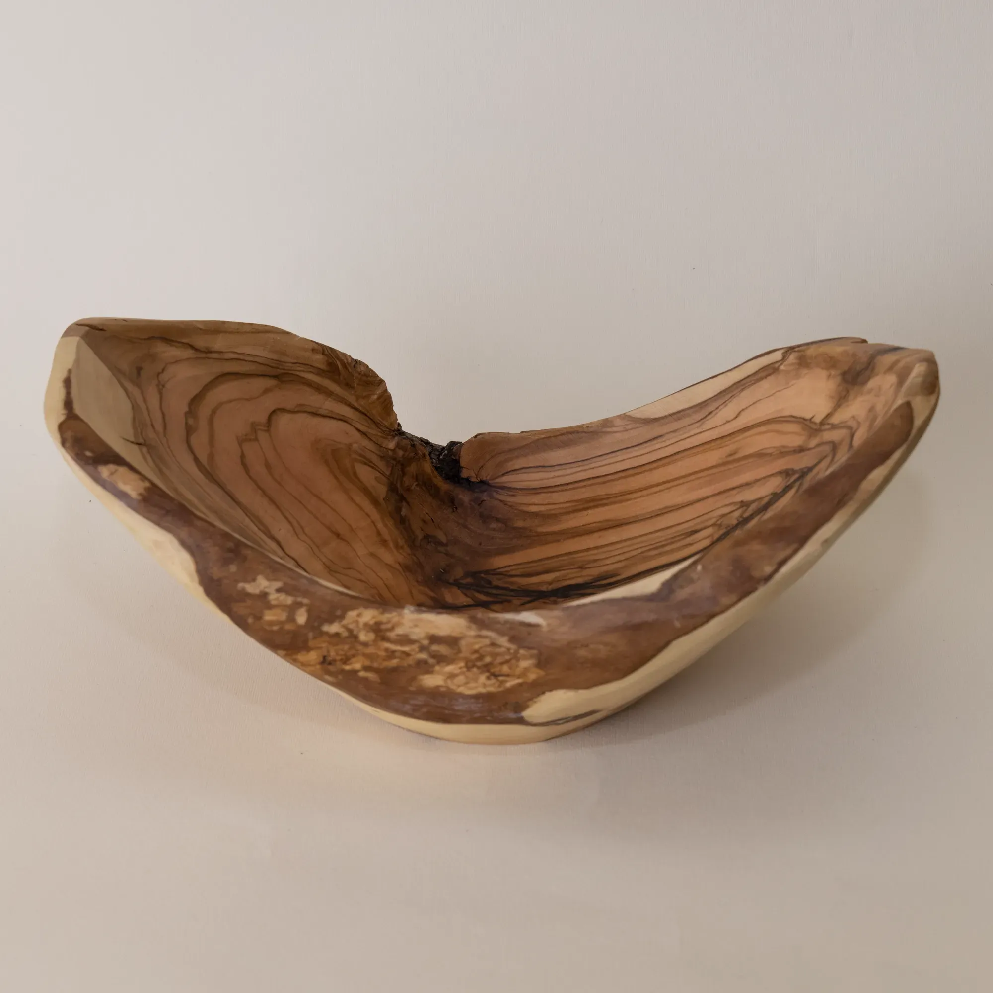 Rustic Olive Wood Serving Bowl with Dramatic Natural Grain