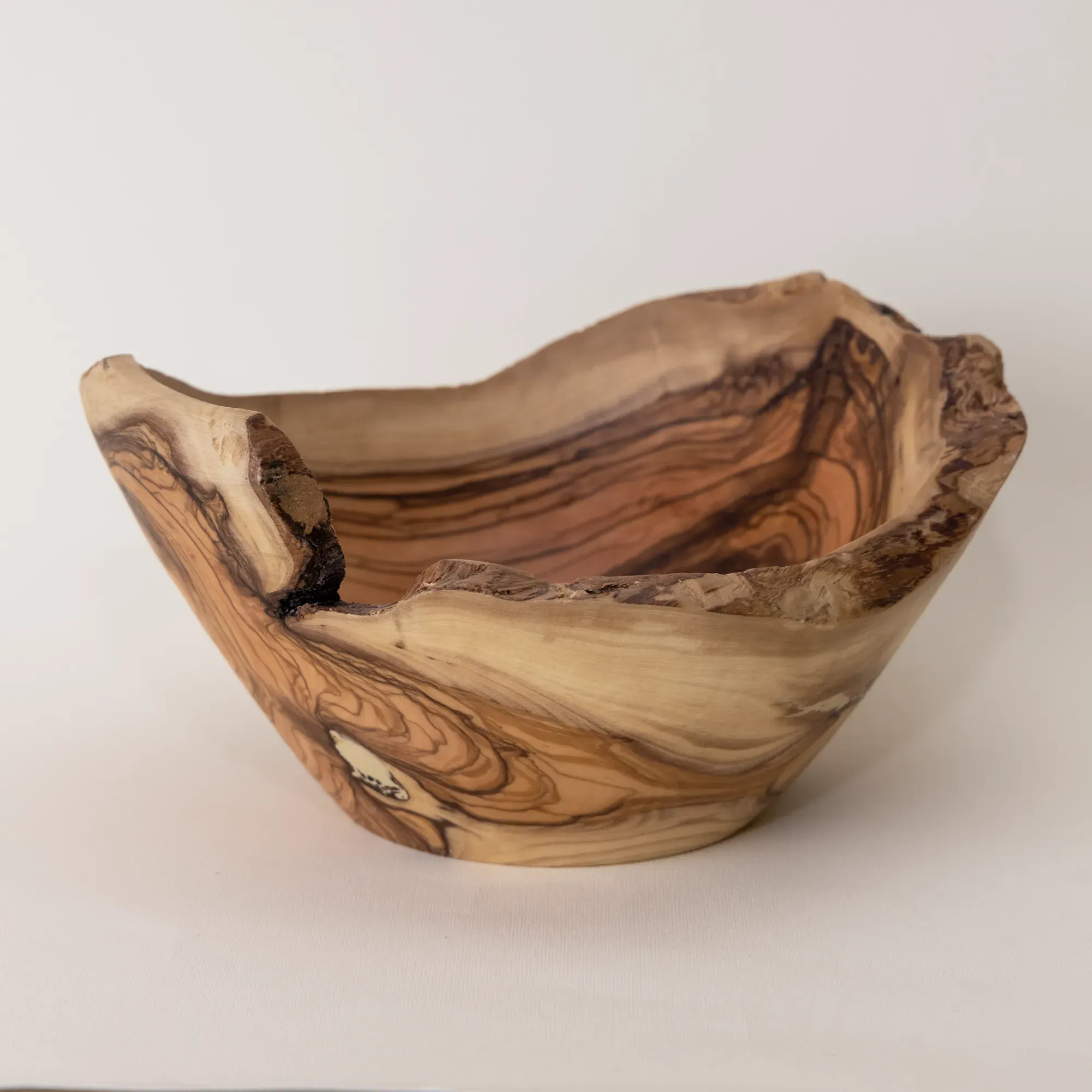 Deep Olive Wood Serving Bowl with Raised Natural Edge