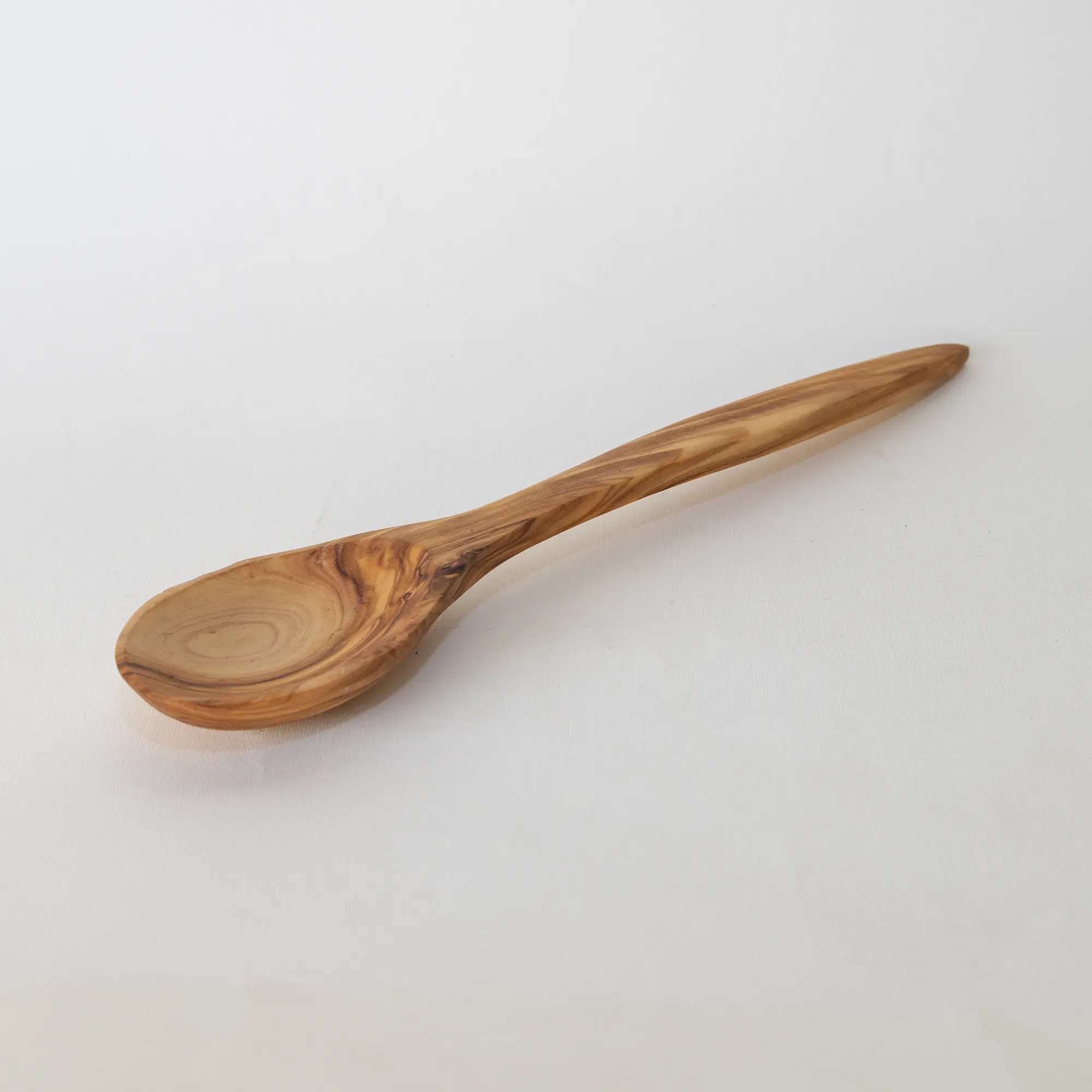 Hand-Carved Olive Wood Long Serving Spoon with Rounded Bowl