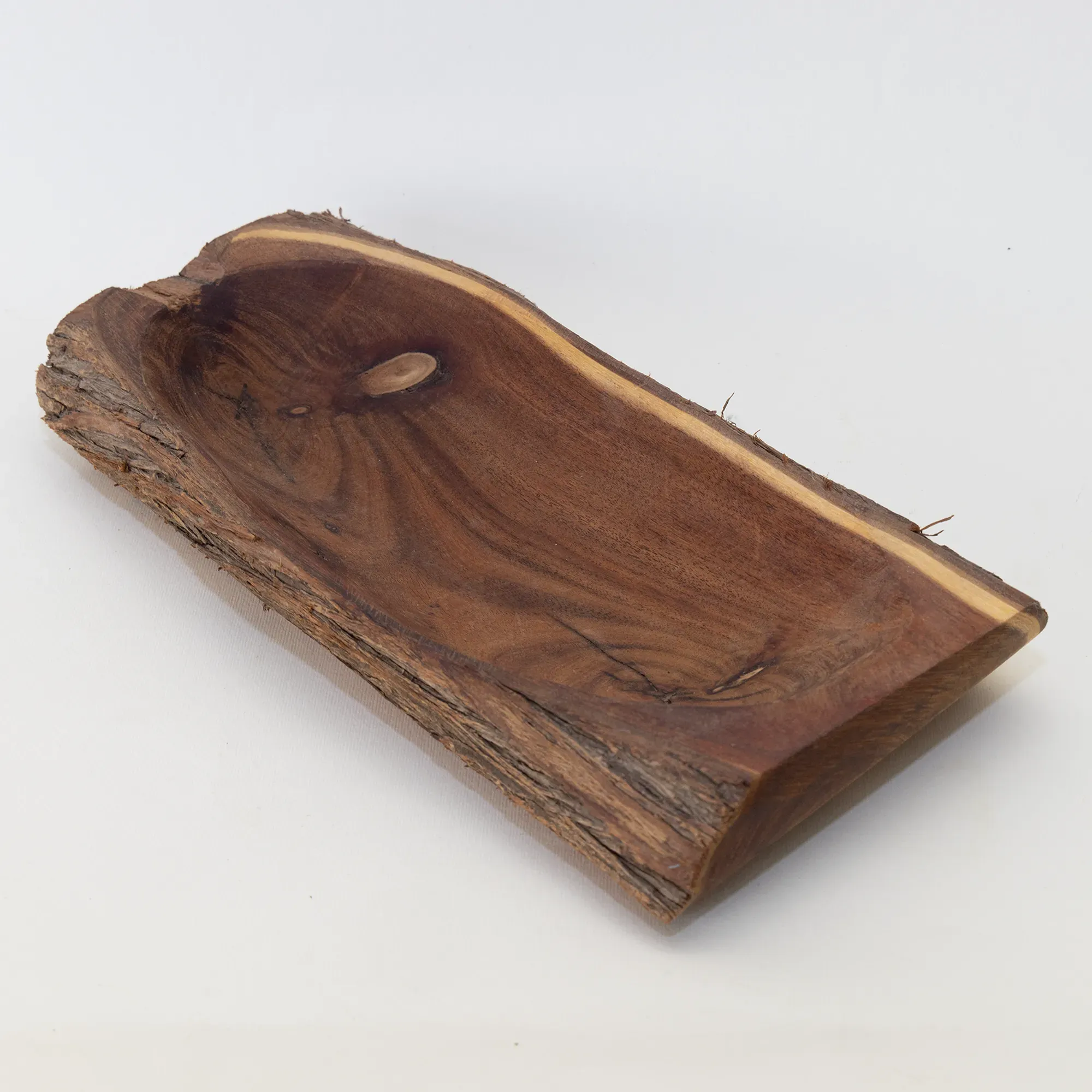 Natural-Edge Olive Wood Rectangular Serving Tray with Thumb Hole