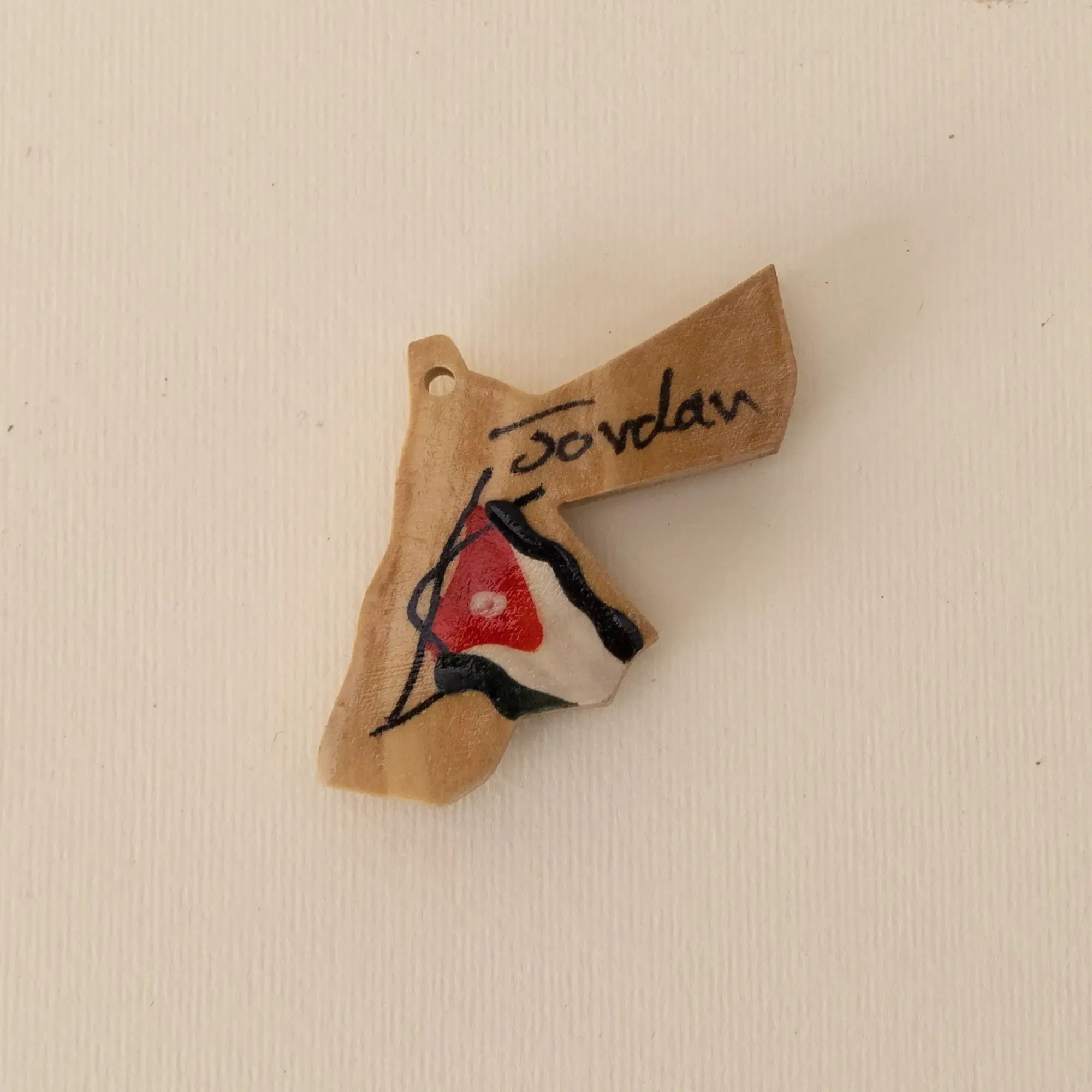 Olive Wood Jordan Map Keychain with Flag and Jordan Lettering
