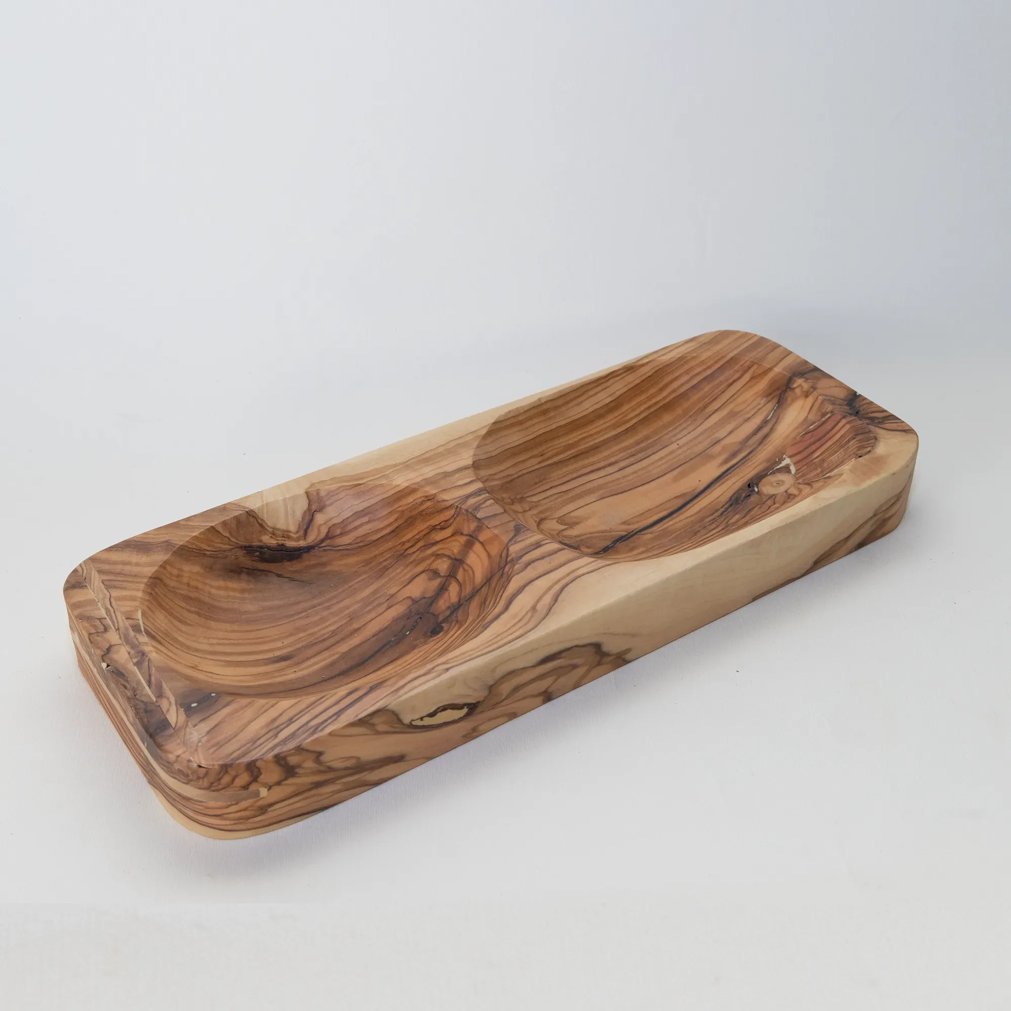 Two-Section Olive Wood Serving Tray with Natural Grain