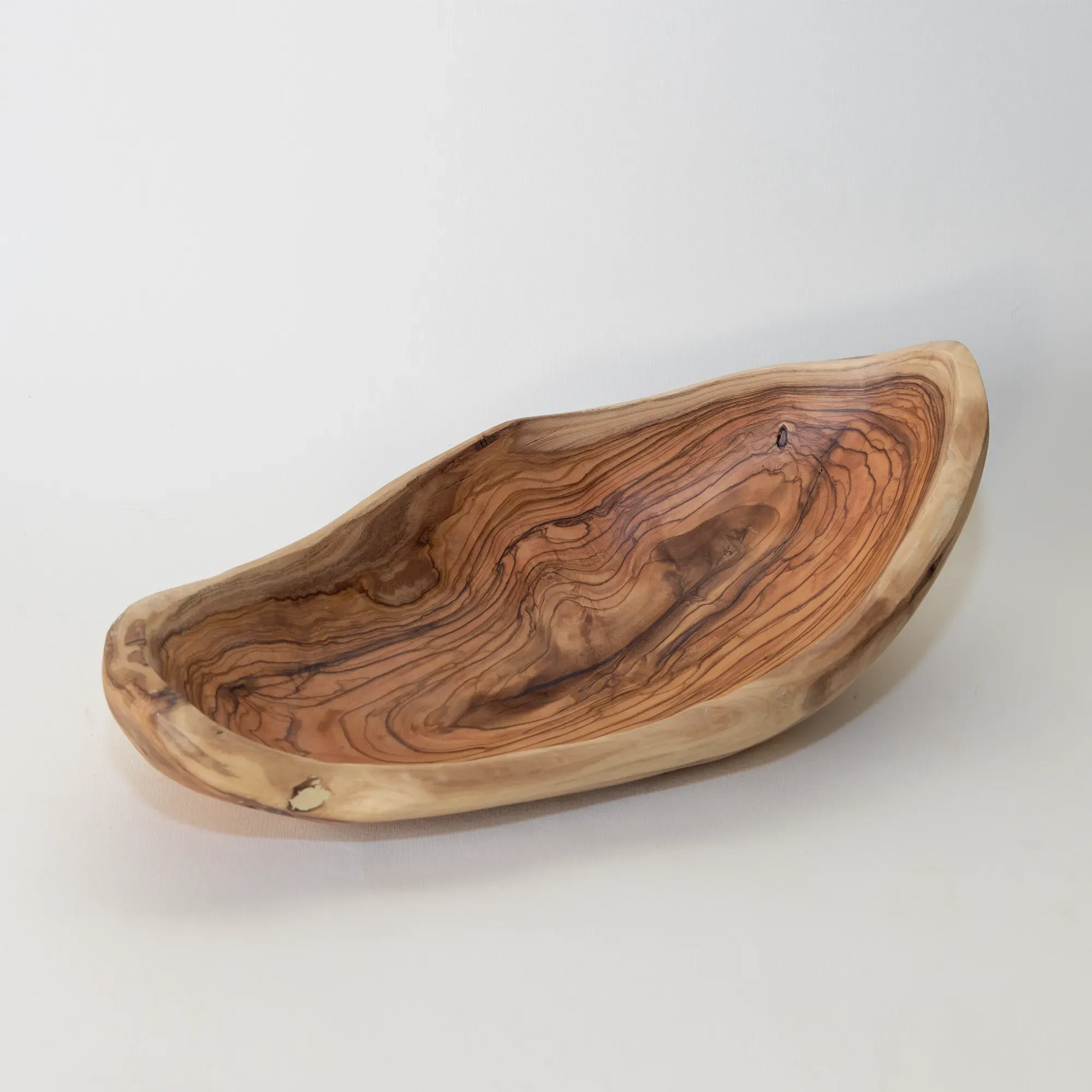 Canoe-Shaped Wooden Serving Dish with Rustic Natural Edge