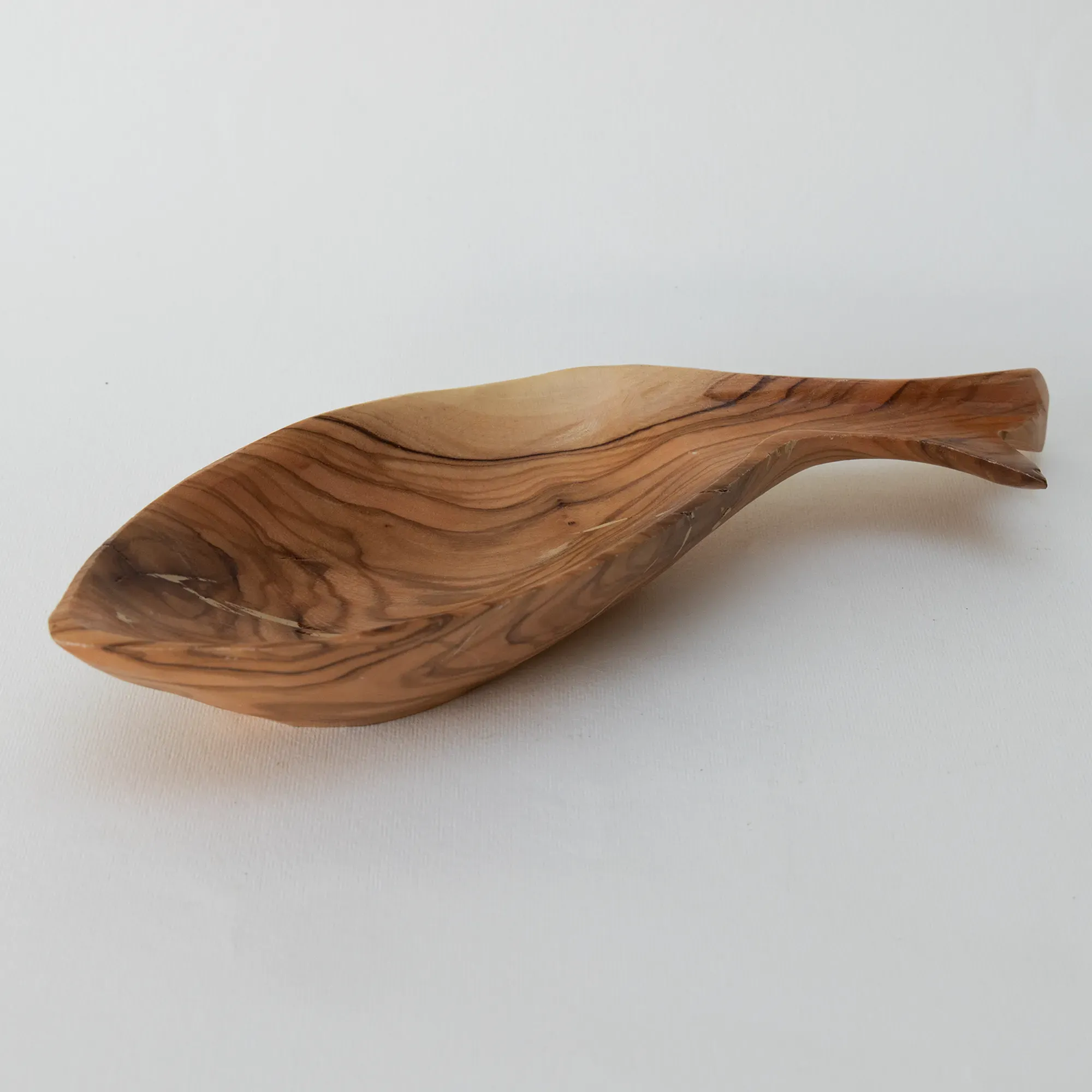 Leaf-Shaped Olive Wood Serving Dish with Short Handle