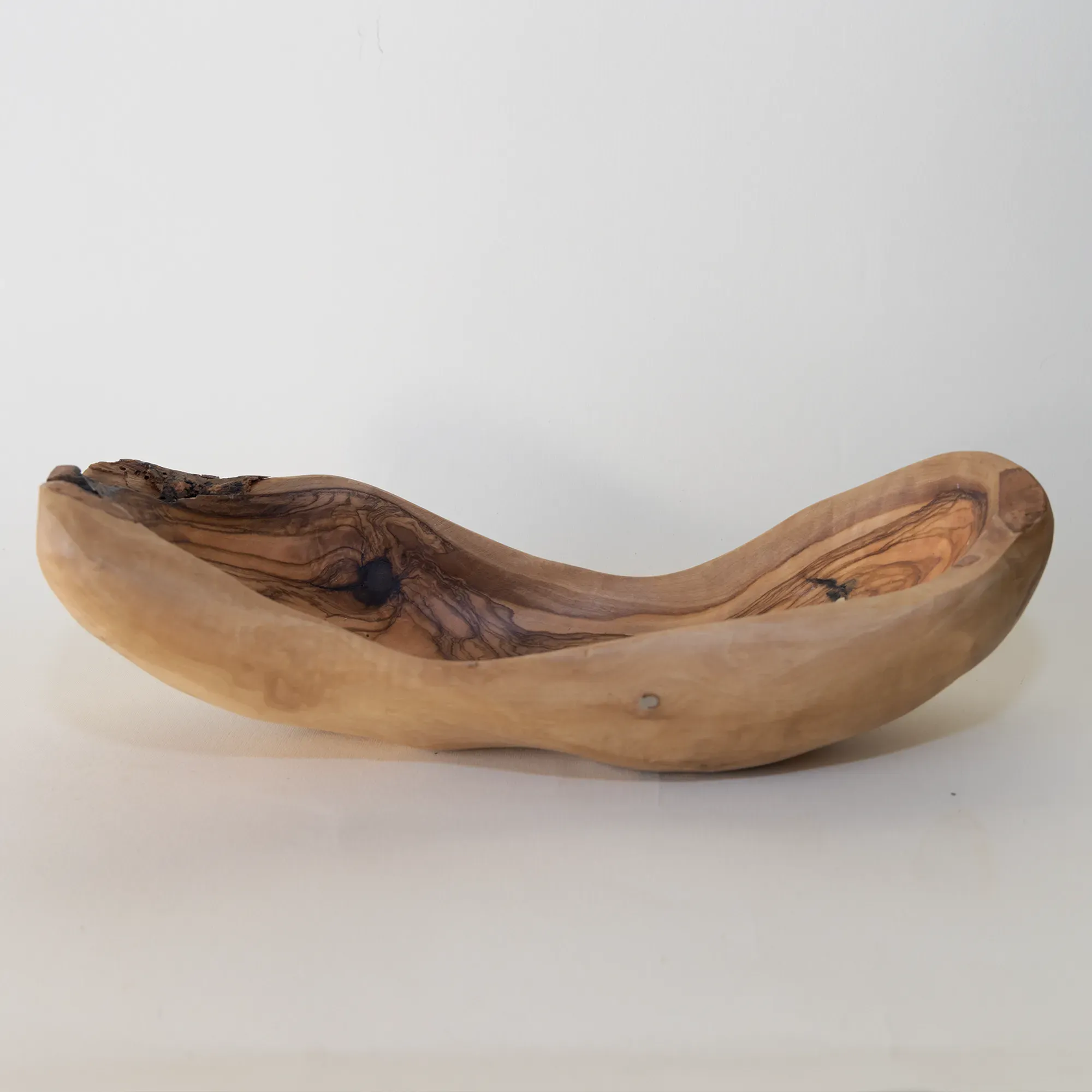 Rustic Live-Edge Olive Wood Serving Bowl with Deep Grain