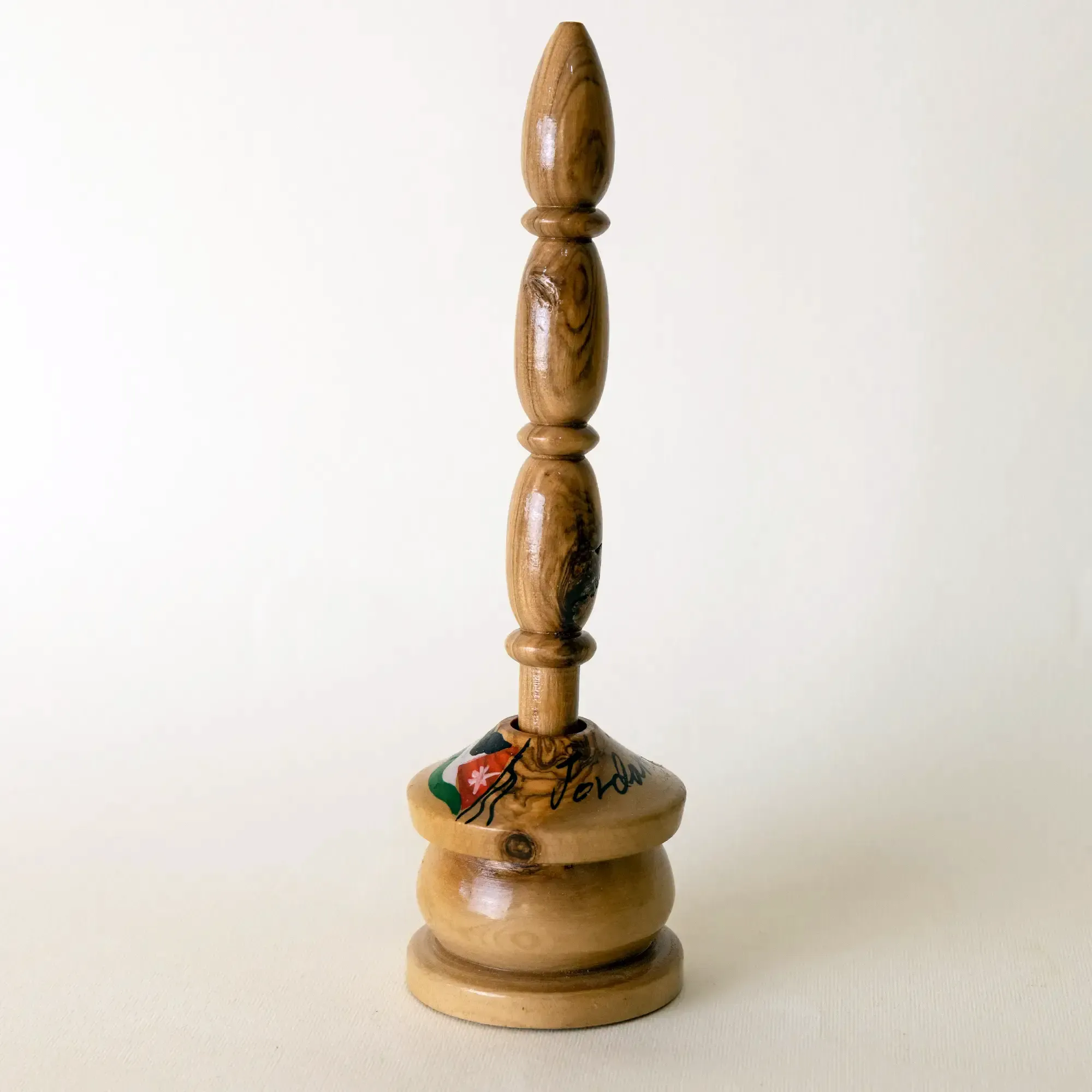 Turned Wooden Incense Holder Stand with Jordan Flag Detail