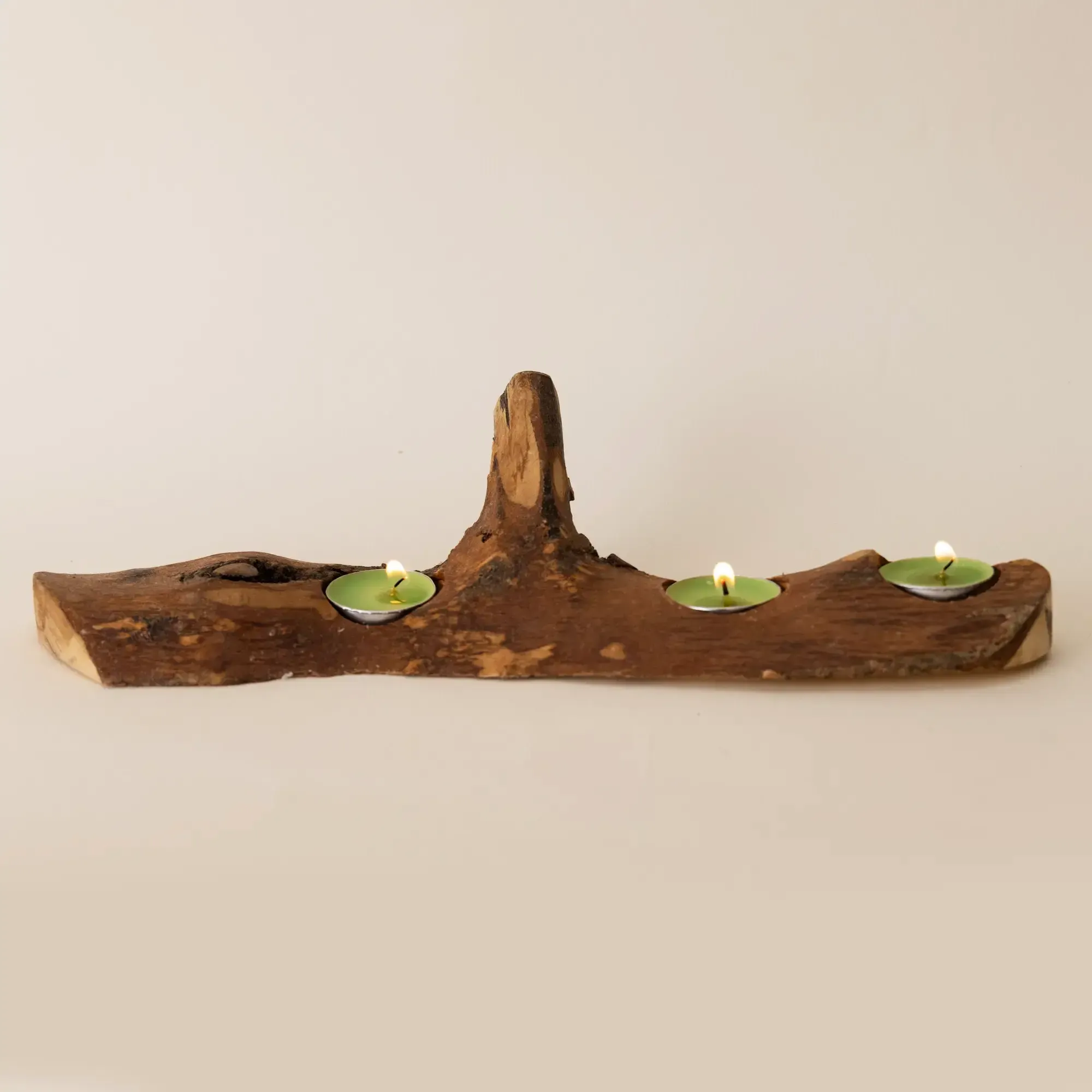 Rustic Branch Wooden Tealight Holder for Three Candles