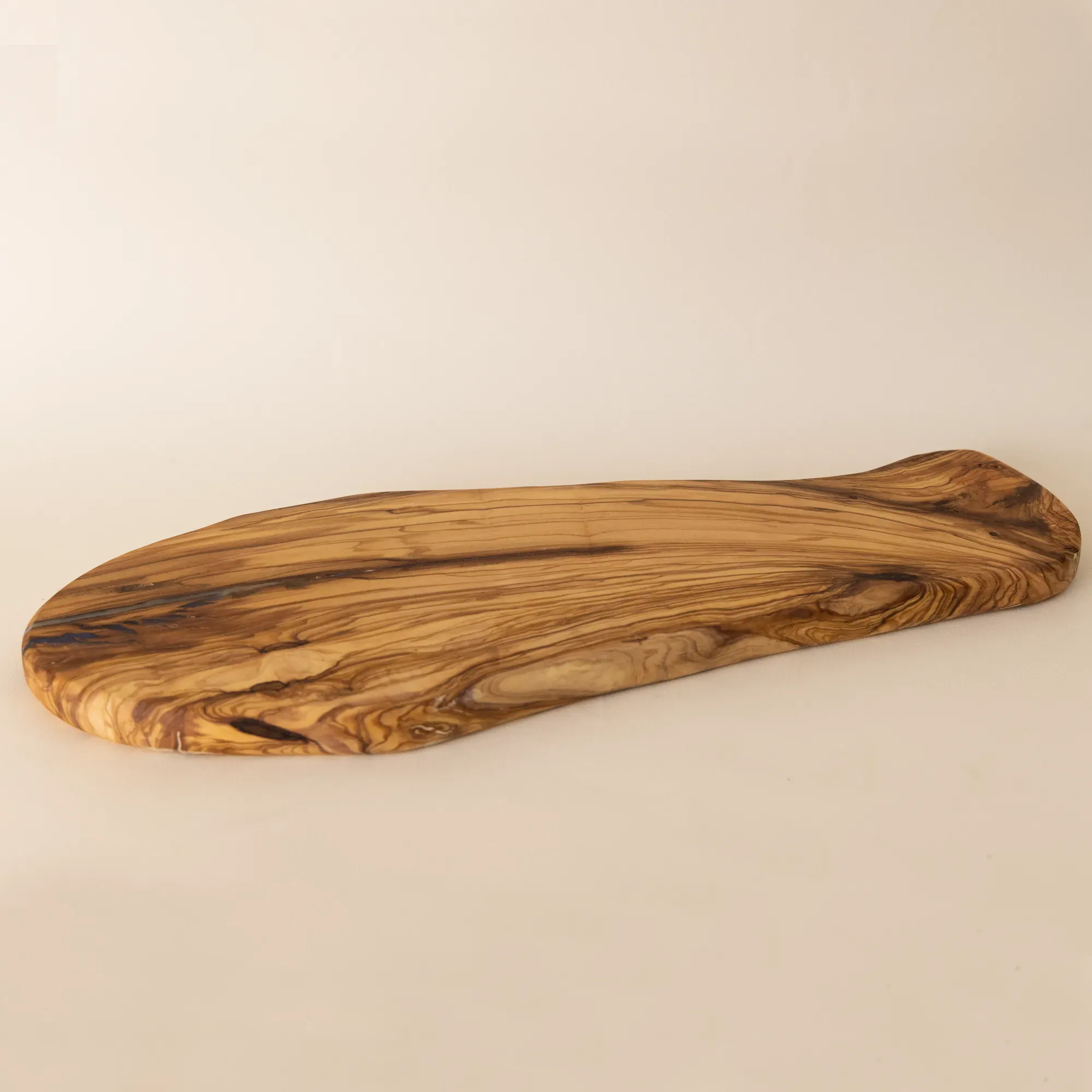 Long Leaf-Shaped Olive Wood Serving Board with Natural Grain