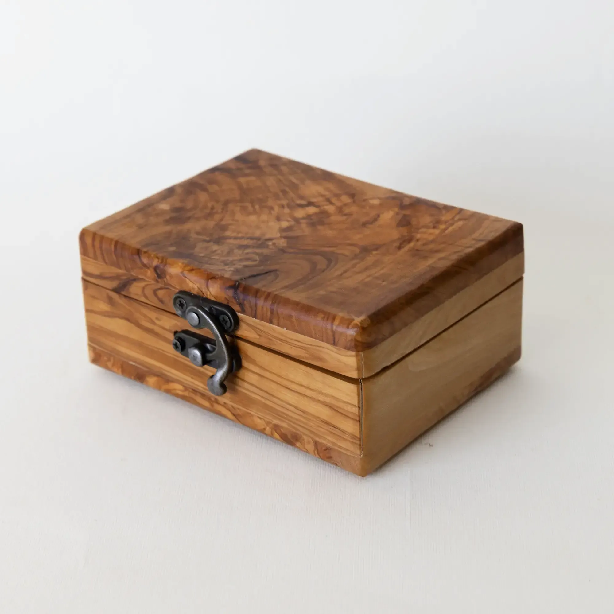 Handmade Wooden Jewelry Box with Metal Latch and Hinged Lid