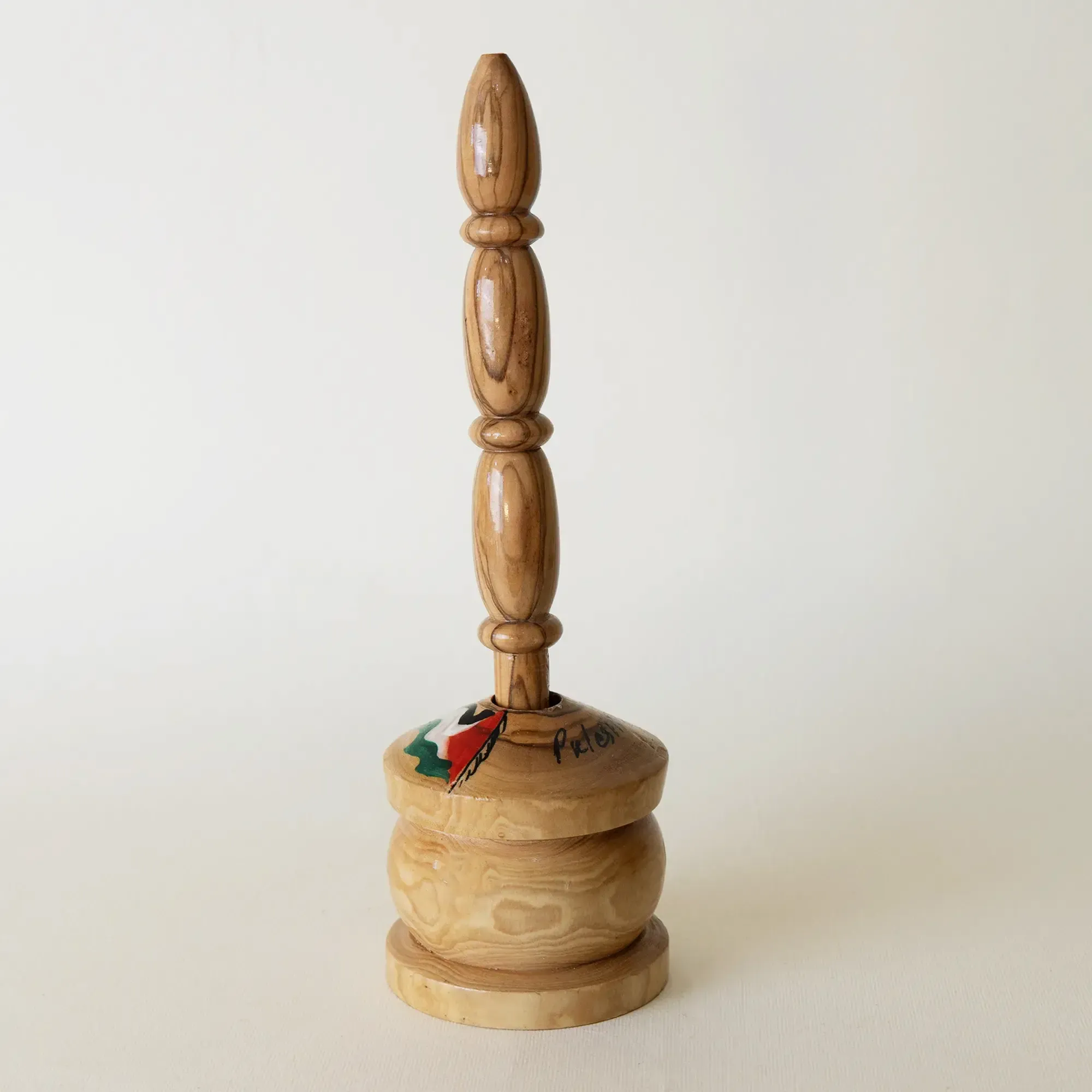 Turned Wooden Decorative Stand with Palestine Flag Base Detail