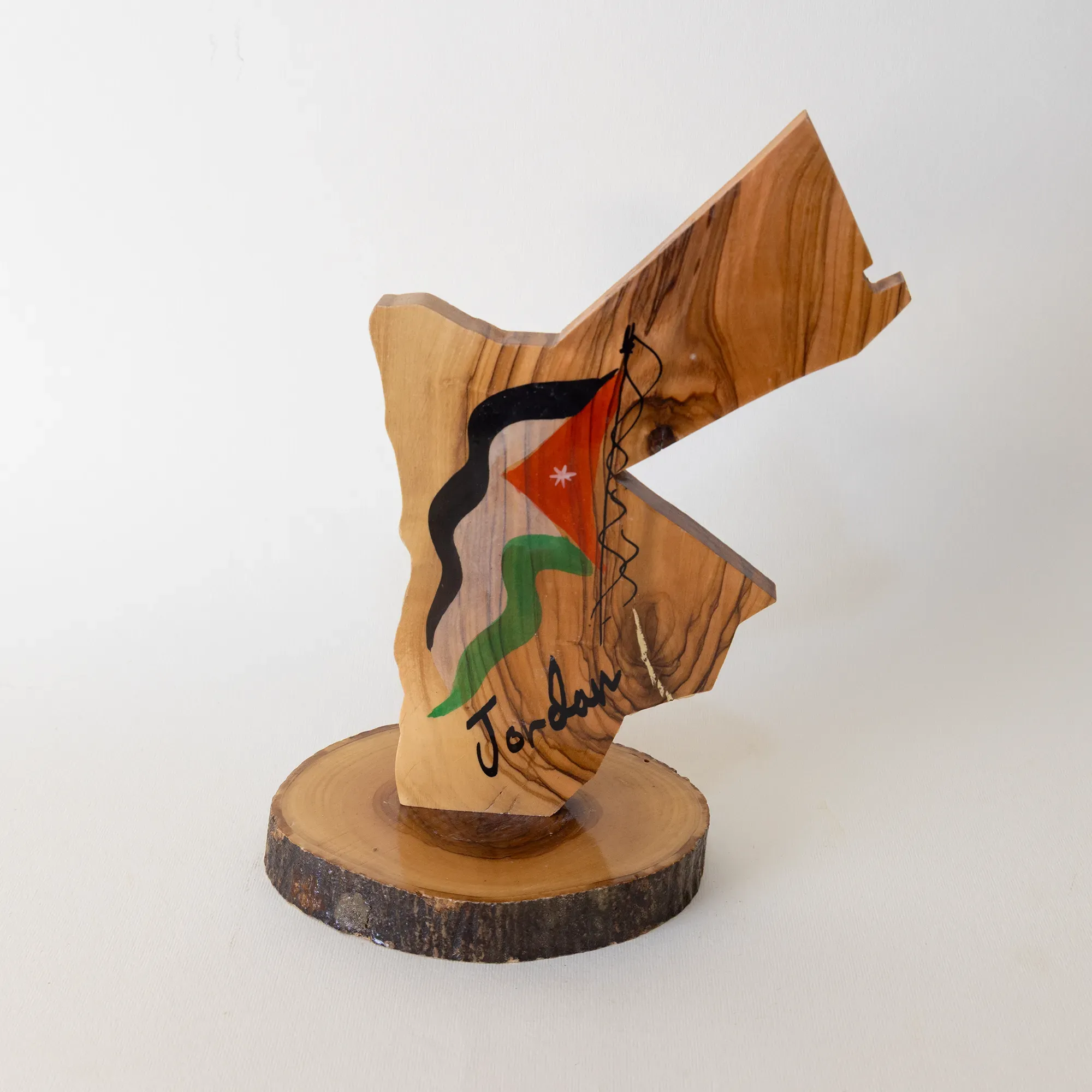 Jordan Map Wooden Sculpture with Hand-Painted Flag Detail