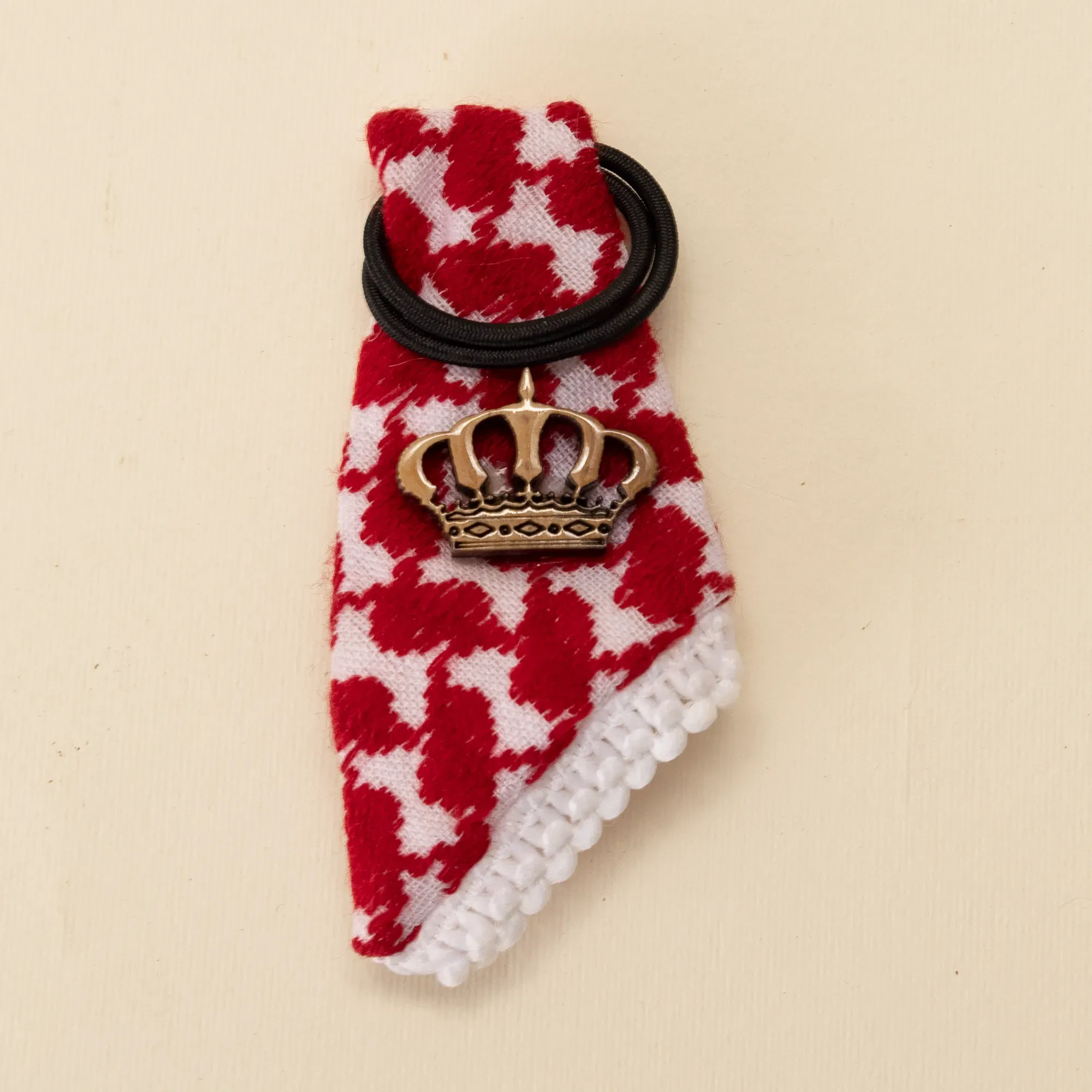 Jordanian Red Keffiyeh Hanging Charm with Crown Emblem Detail
