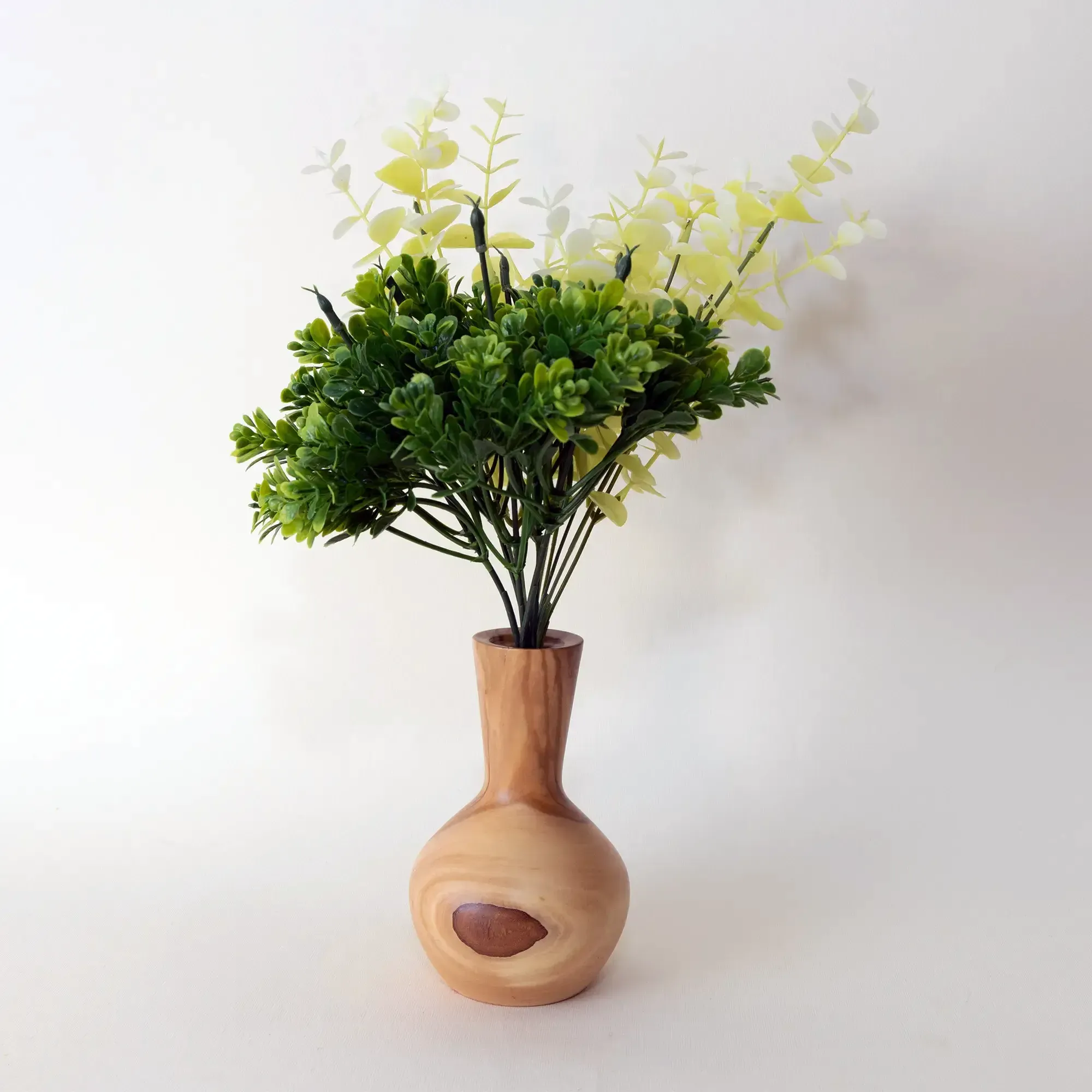 Round-Bodied Wooden Flower Vase with Natural Grain Accent