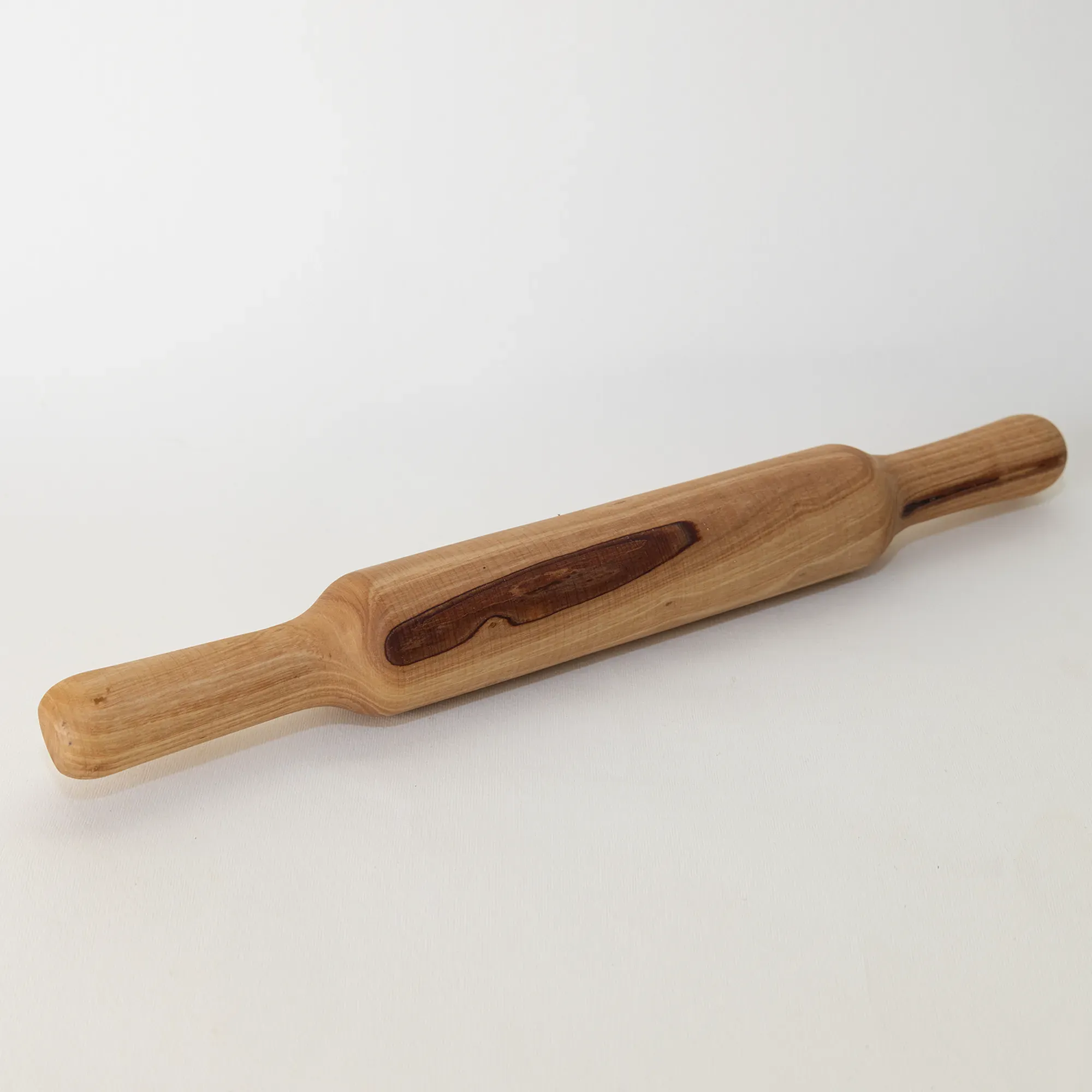 Handcrafted Wooden Rolling Pin with Dark-Grain Inlay Detail