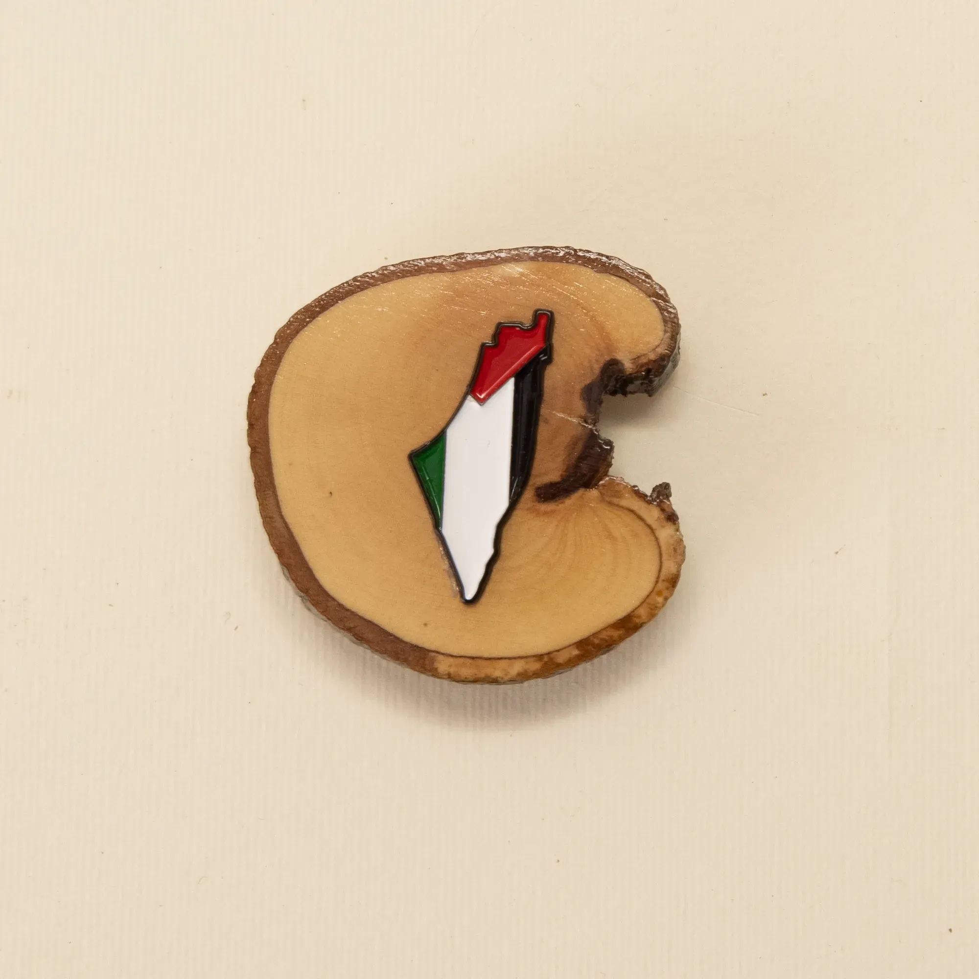 C-Shaped Wooden Hanging Charm with Palestinian Flag Detail