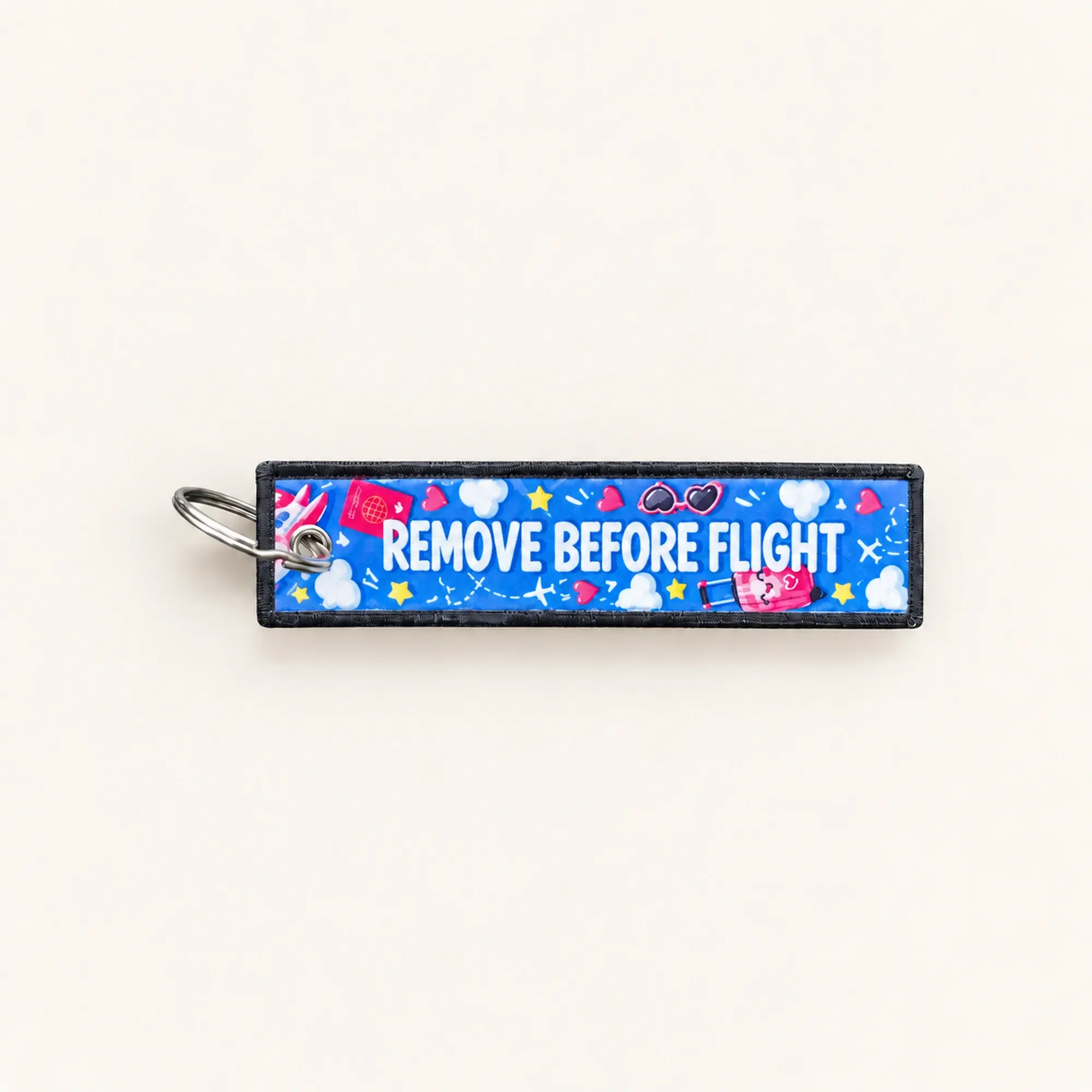 Blue Remove Before Flight Fabric Key Fob